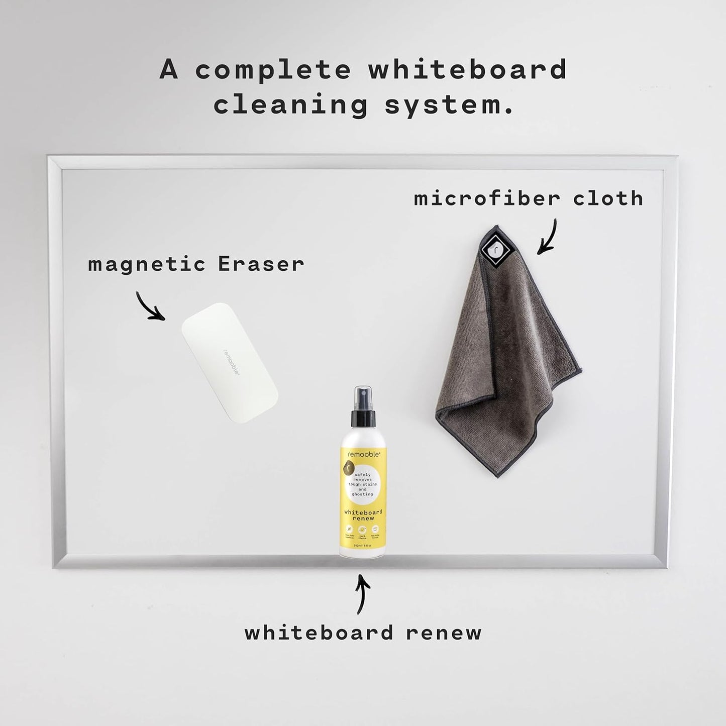 Remooble Dry Erase Whiteboard Cleaner Spray - Safely Removes Tough Stains and Ghosting (12 Pack)