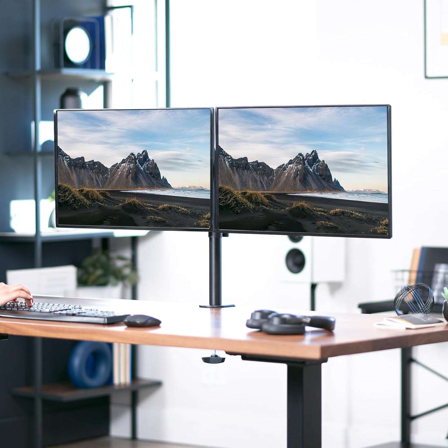 VIVO Dual Monitor Desk Mount, Holds 2 Computer Screens up to 30 inches and 22lbs Each, Heavy Duty Fully Adjustable Steel Stand with C-Clamp and Grommet, Black, STAND-V002