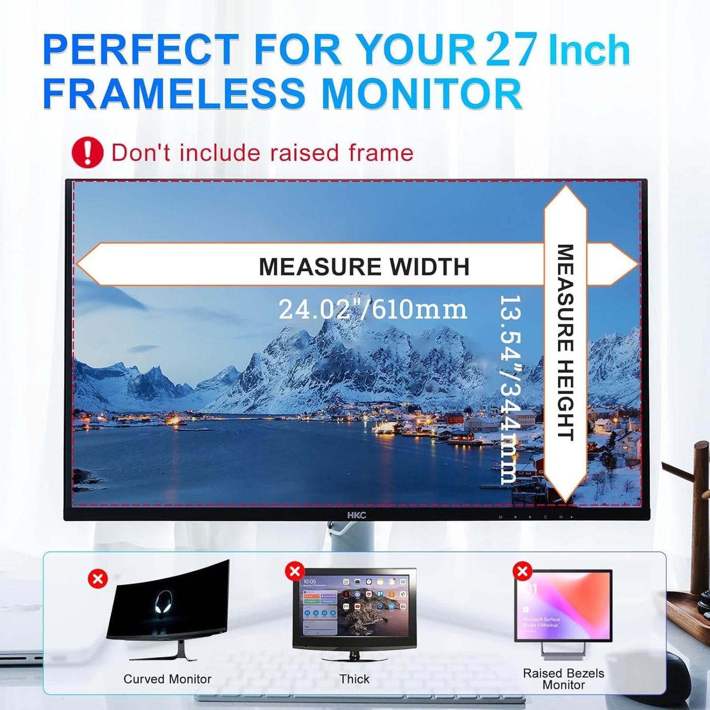 Magnetic 27 Inch Privacy Screen for Computer Monitor 16:9 Aspect Ratio, Hanging Removable Anti-Blue/Glare Protector Film, Anti Spy Desktop Security Private Filter 27in