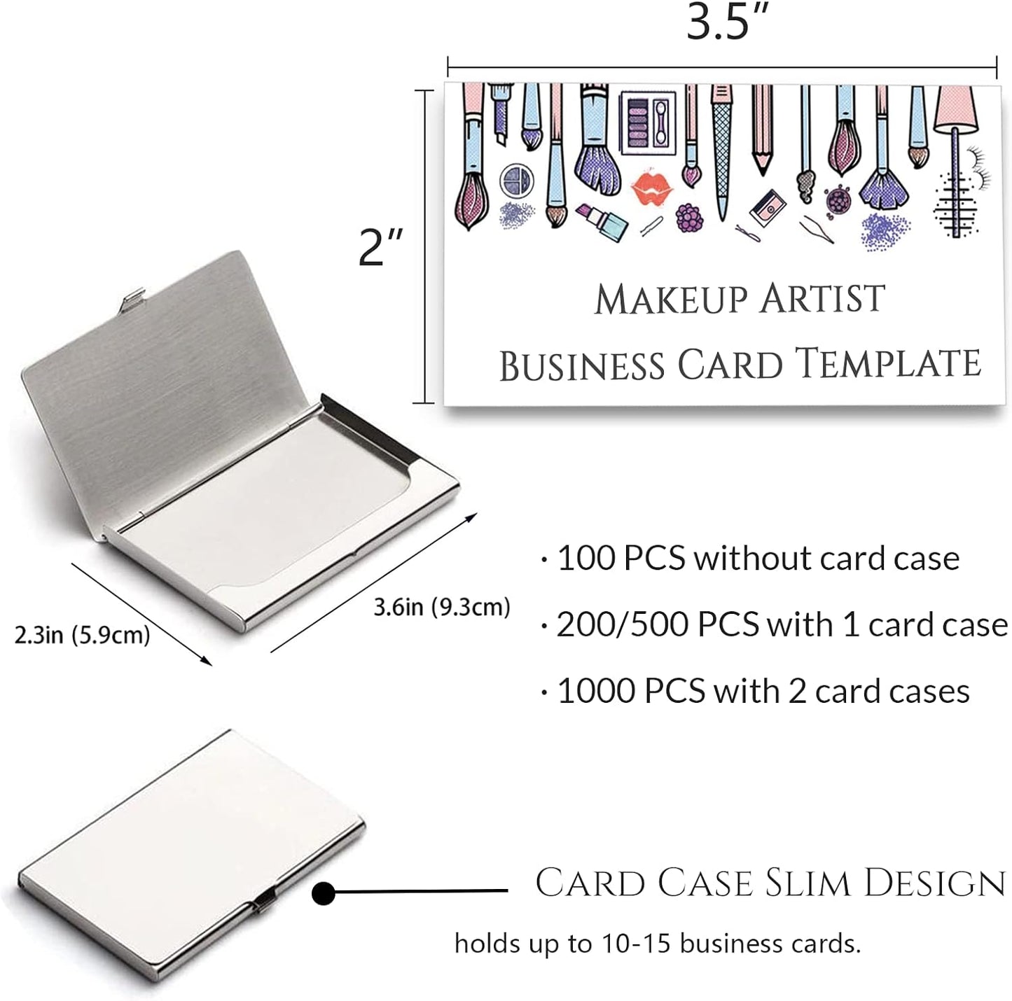 Custom Business Cards Personalized Business Cards for Small Business 300gsm Matte Paper Front & Back Sides Printed 3.5" x 2" - Makeup Artist Template