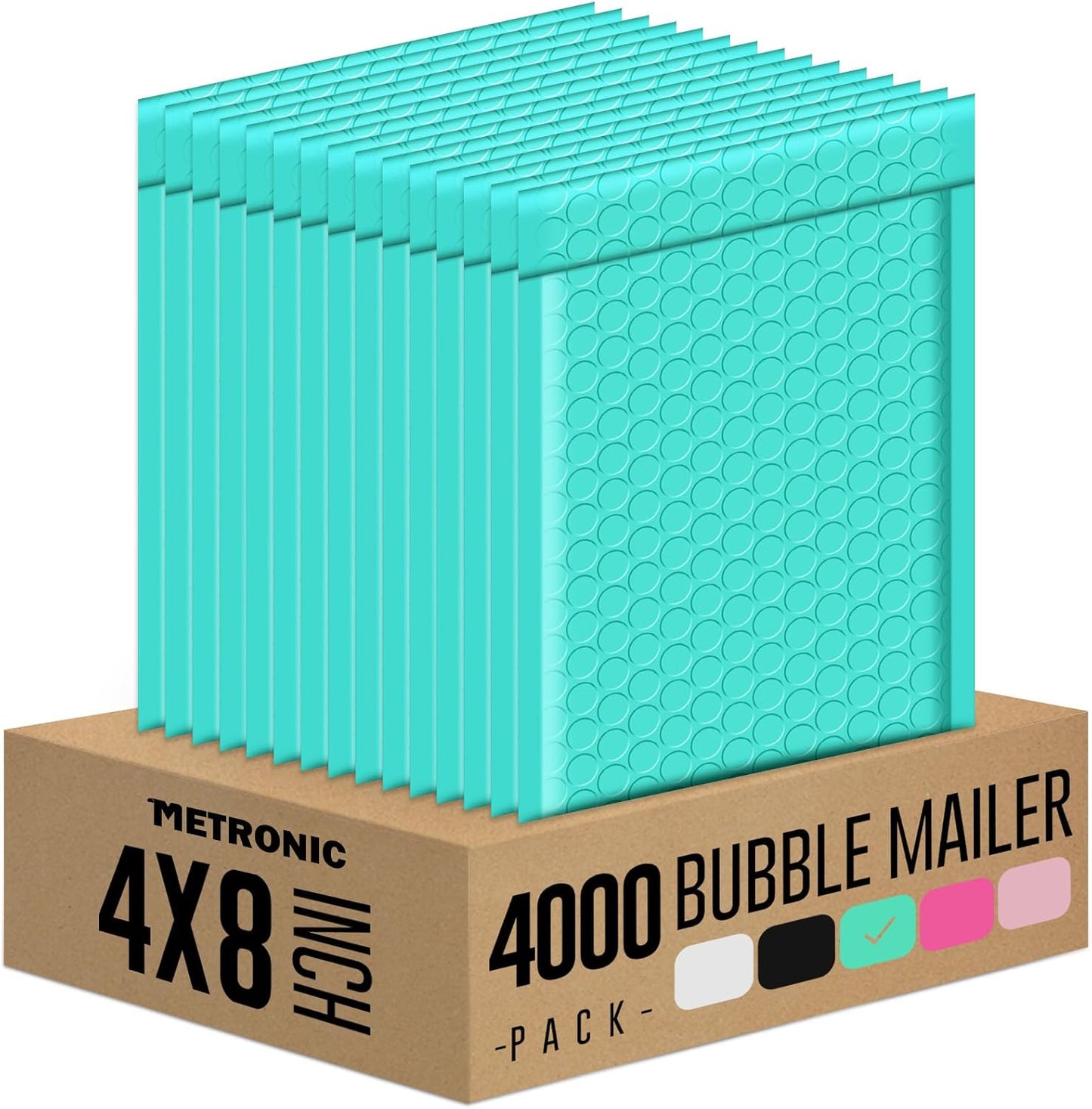 Metronic Bubble Mailers 4x8 Inch 4000 Pack Teal Usable Size 4x7'' Waterproof Bubble Mailer Padded Envelopes Self Seal, Cushioning Poly for Packaging, Shipping, Mailing, Small Business Supplies