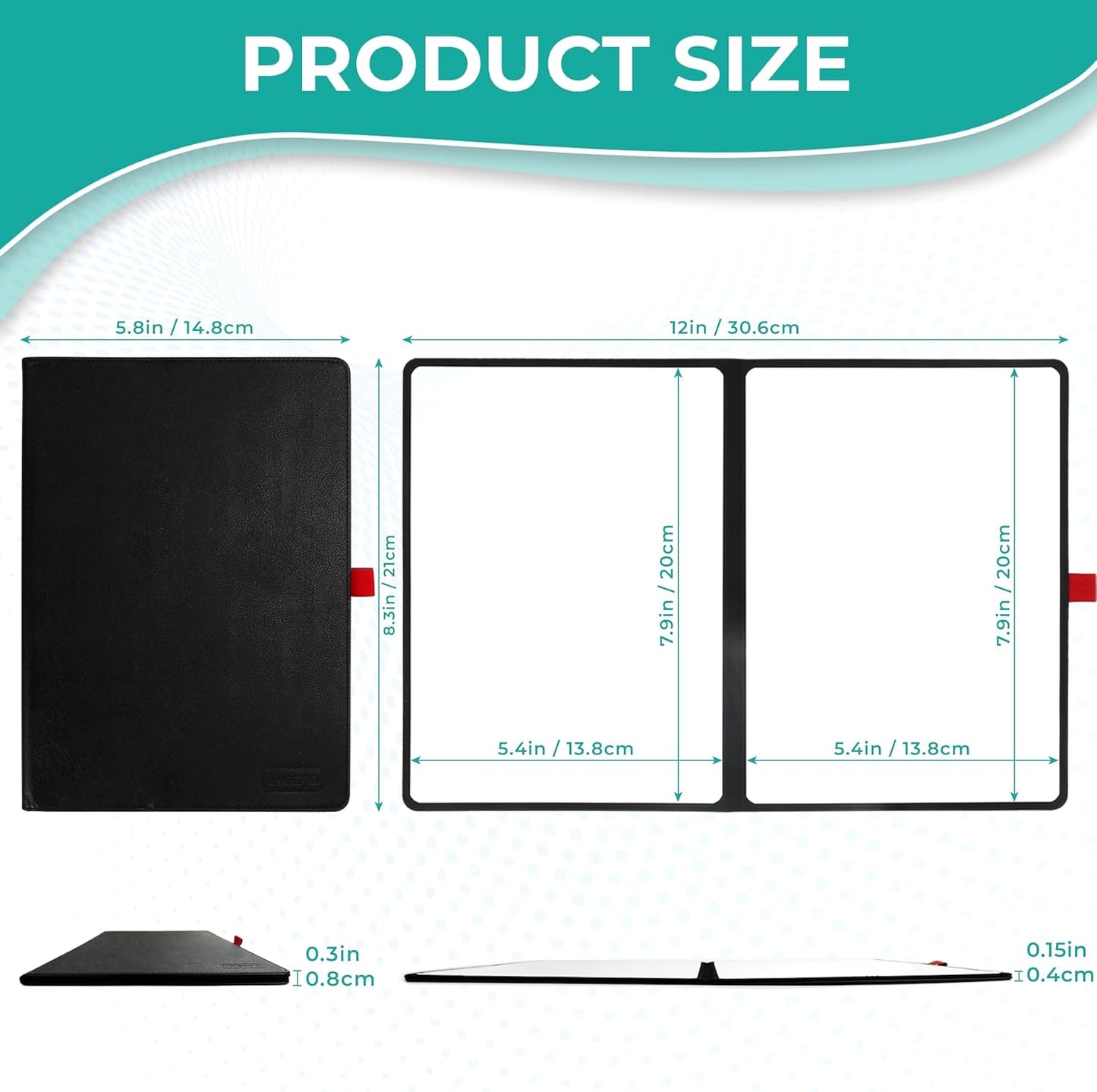 Double-Sided White Board - A5 Portable Whiteboard - Ultra-Thin 0.3" Small Dry Erase Board with 1 Marker & Anti-Ghosting Surface | Magnetic-Ready | Mini Foldable for Office,Home,Meeting(Black)