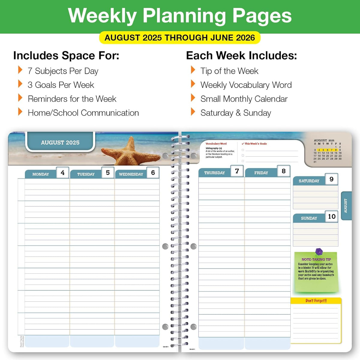 Global Datebooks Dated Middle School or High School Student Planner for Academic Year 2025-2026 Includes Ruler/Bookmark and Planning Stickers (Matrix Style - 8.5"x11" - Retro)