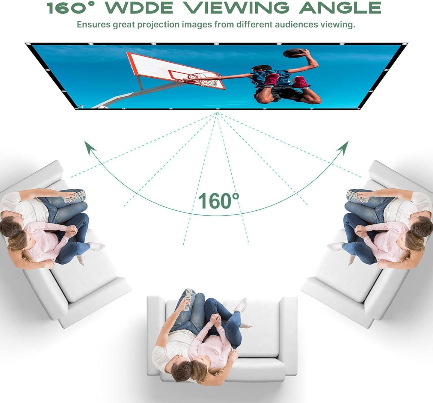 AAJK Projector Screen 120 inch, Washable Projector Screen 16:9 Foldable Anti-Crease Portable Projector Movies Screen for Home Theater Outdoor Indoor Support Double Sided Projection