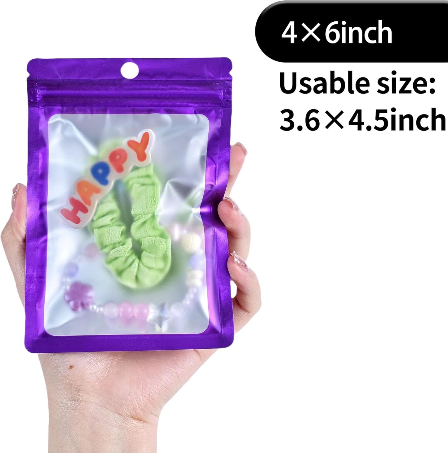 Resealable Mylar Pouch Bag Great for Office Home Party Favor Food Storage (100PCS, Purple Color, 4 x 6 inch)