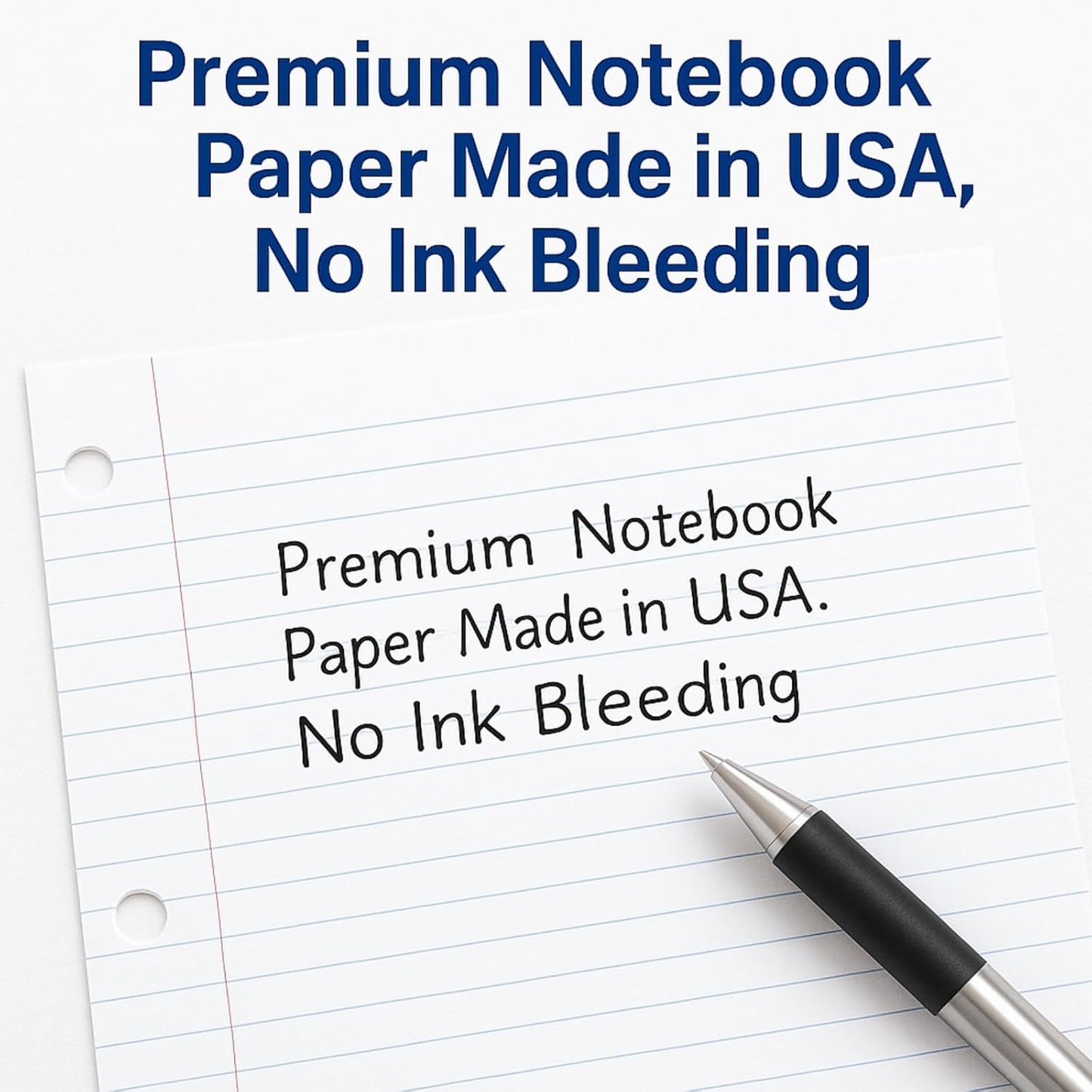 Notebook Paper Wide Ruled Loose Leaf Paper, Standard 8"x10-1/2" Bulk Lined Paper, 3 Hole Punched Filler Paper For 3 Ring Binder,150 Sheets/Pack, 4 Pack, White, MADE IN USA