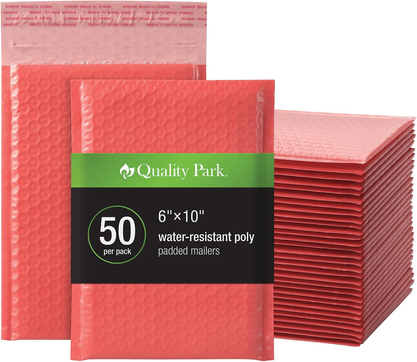 Quality Park Bubble Mailers, 6 x 9 Shipping Envelopes, Water Resistant Coral Poly Padded Envelopes, Redi-Strip Peel Off Closure, 50/Box (QUA85866)