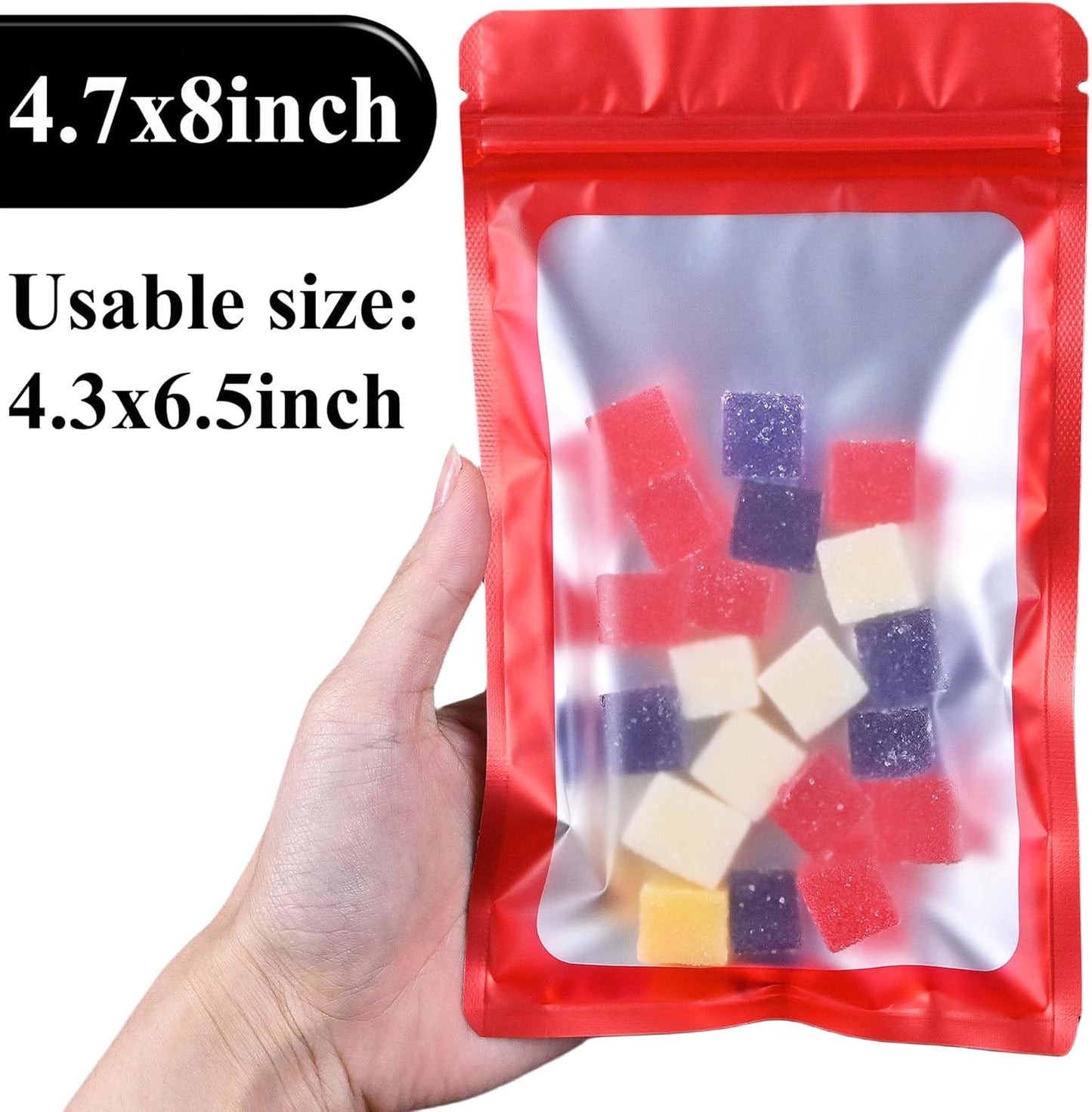 Resealable Mylar Pouch Bag Great for Office Home Party Favor Food Storage (100PCS, Red Color, 4.7 x 8 inch)
