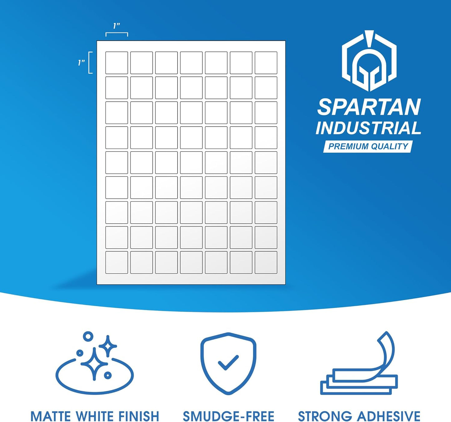 1" X 1" Square Printable Labels Compatible with Inkjet and Laser Printers - 250 Sheets, 15750 Matte White Paper Stickers for QR Codes, Barcodes, and Price Tags - Spartan Industrial