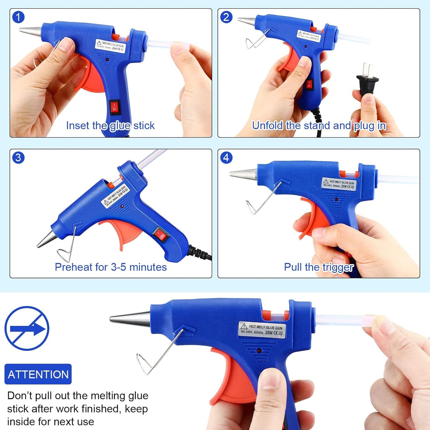 Zhengmy 6 Pieces Mini Hot Glue Gun Crafts Hot Melt Guns Fast Preheating and Easy Squeeze Trigger for School DIY Arts Class Projects Office Home Quick Repairs (Blue)