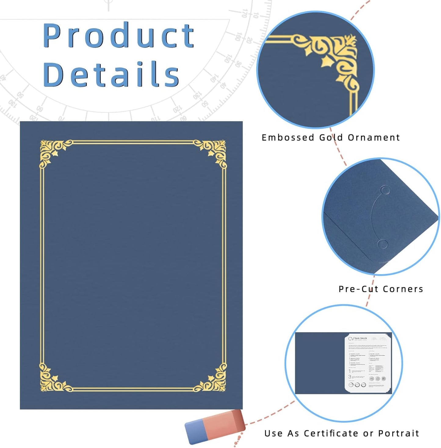 HAUTOCO Certificate Holders 50 Packs Navy Blue Diploma Covers Gold Foil Border Diploma Holders for Letter Size 8.5x11 Award Certificates, Cardstock, Document Papers
