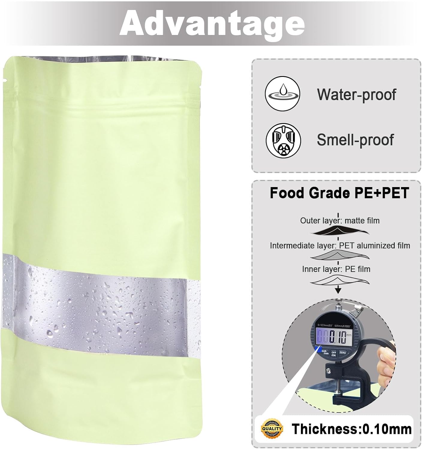4"x6" 120pcs Mylar Bags for Food Storage,Smell Proof Bag with Matte Window Resealable Food Storage Bags for Small Business, Stand-up Foil Pouch Packaging Freeze Dried Candy Bag(Beige)