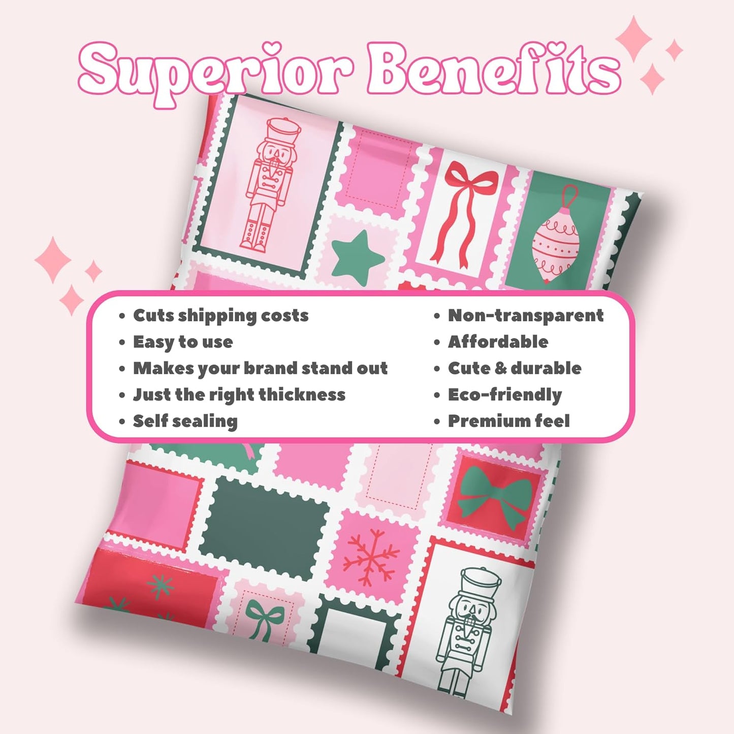 Picksie Mailers- Cute Christmas Shipping Bags 10x13 Packaging Supplies for Small Business Pink Designer Holiday Mailers Polybag Packaging 100 Pack Bulk Mailers Shipping Envelope - Holly Poly Postage