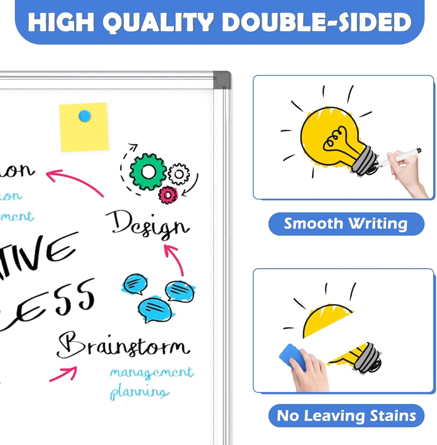WALGLASS Double-Sided White Board, 24" x 24" Dry Erase Board Magnetic Whiteboard for Wall, Hanging Mounted Whiteboard Silver Aluminium Frame for Home, School, Office, Kitchen