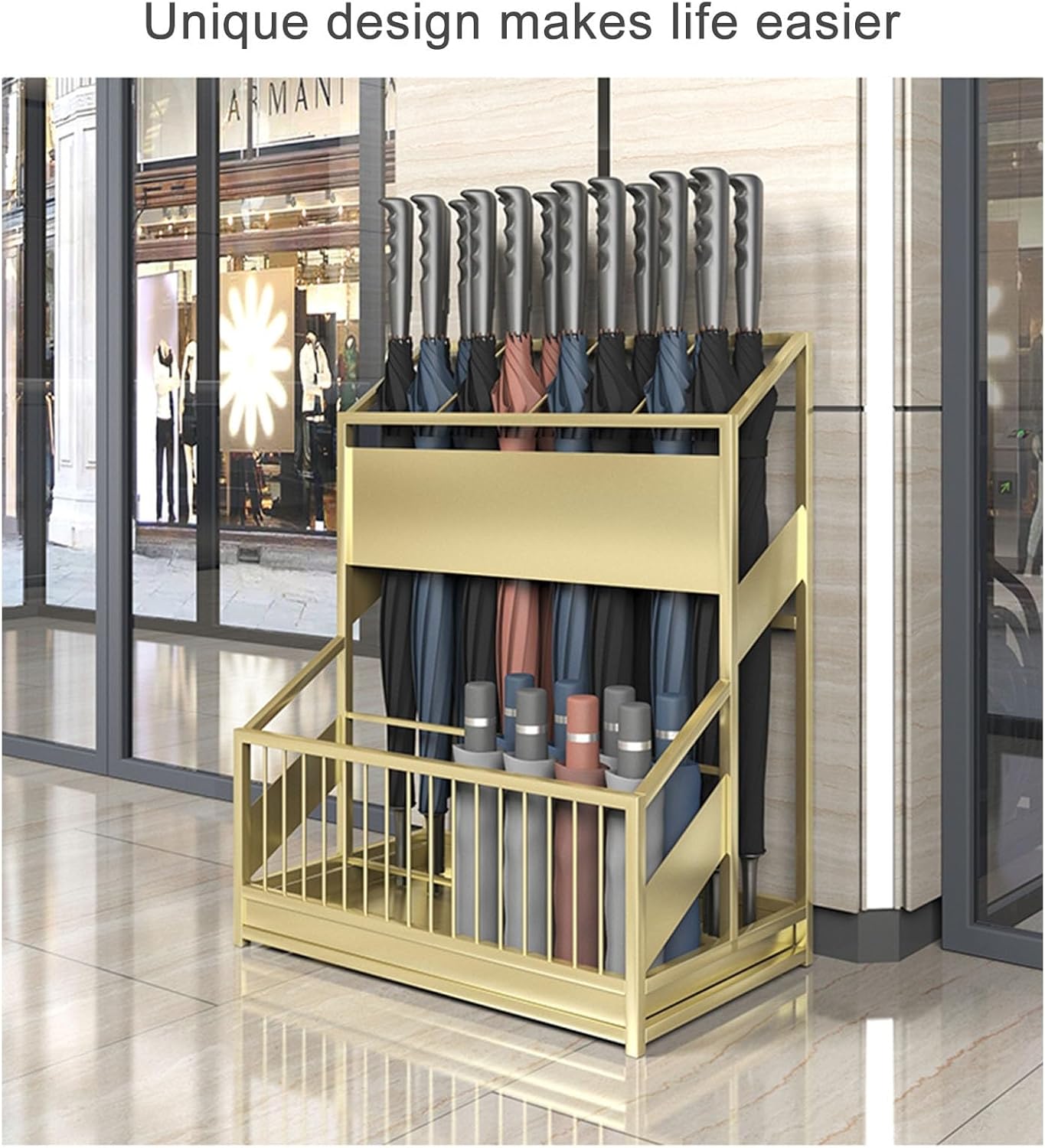 Large Capacity Commercial Metal Umbrella Holder，School Office Hotel Corridor Entrance Umbrella Organizer，Large-capacity Standing Umbrella Standumbrella Stand Indoor Entryway，Metal Umbrella Holder(Gold