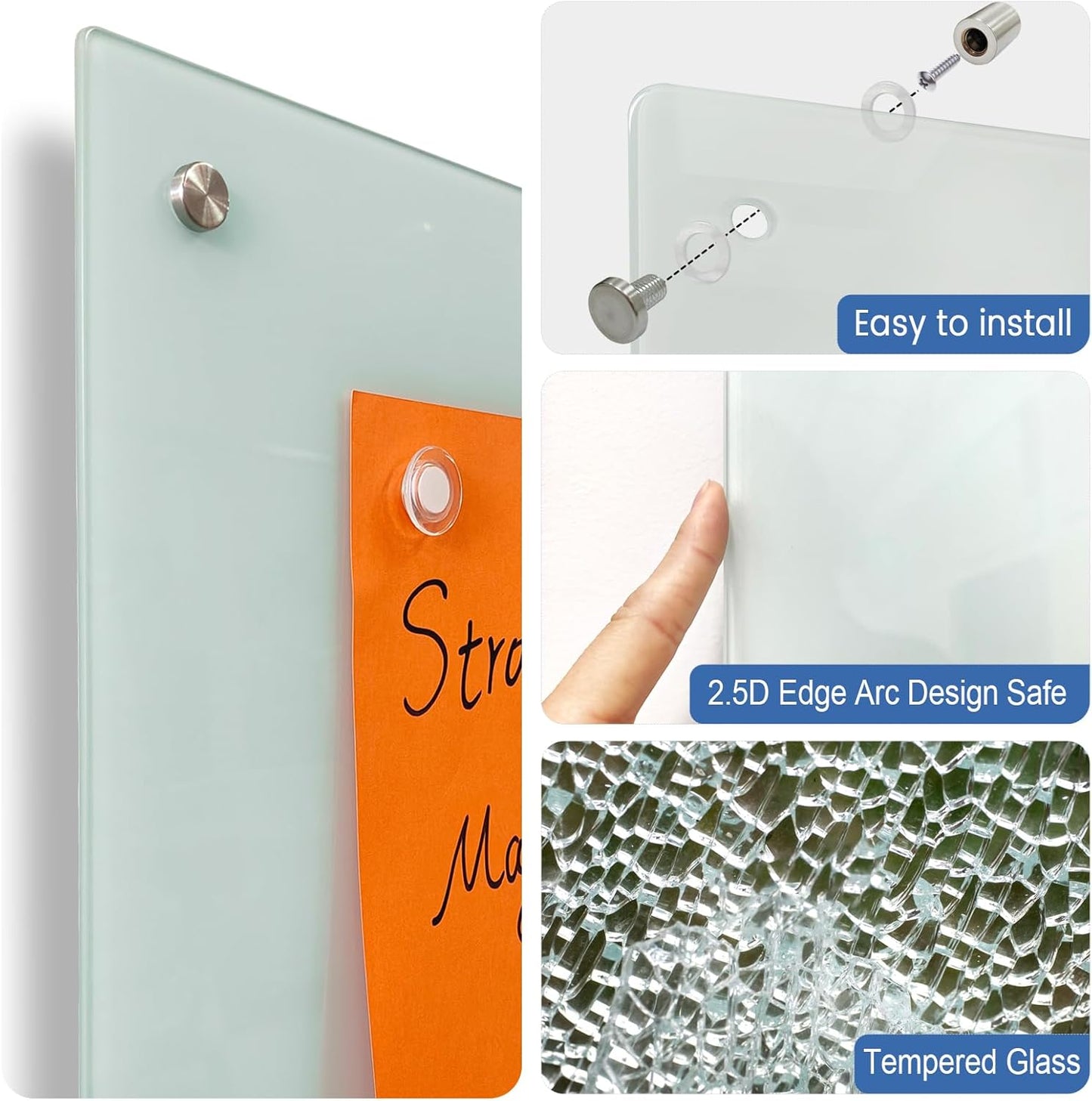 Magnetic Frosted Glass Whiteboard - 48"x72"(120x180cm) Frameless Dry Erase Board White Board Surface Wall Mounted for Office, Classroom & Home