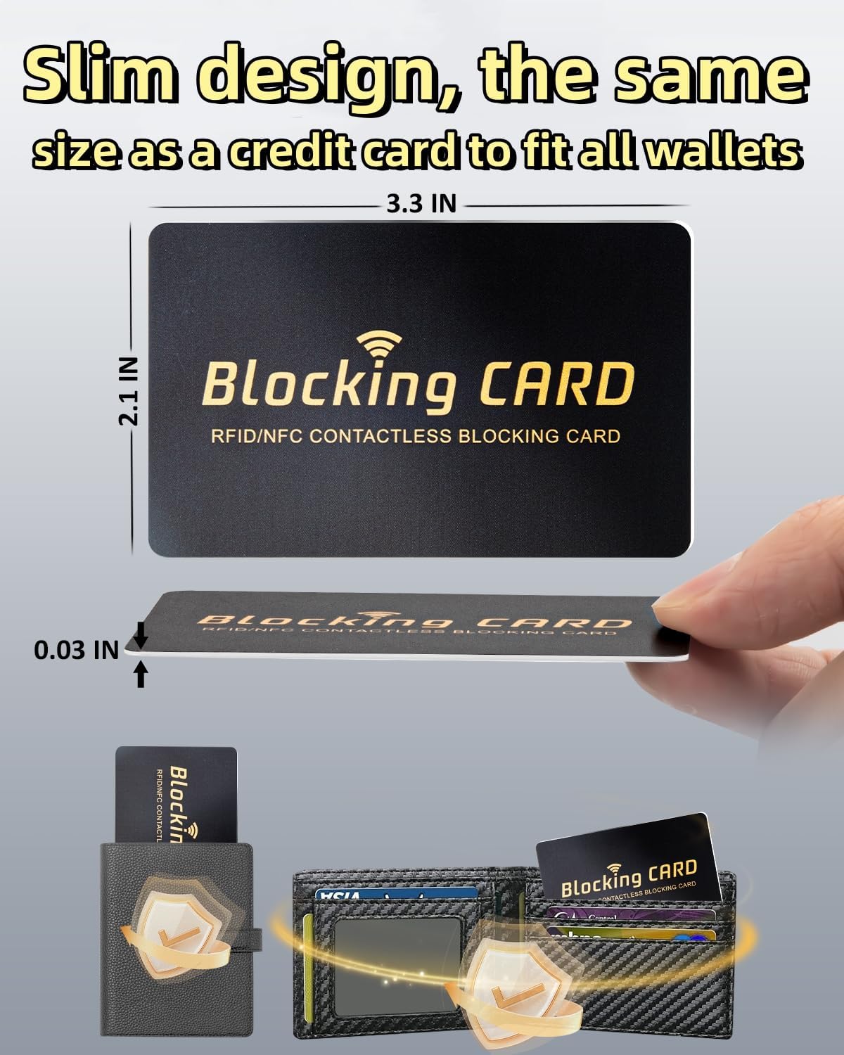 Aigee RFID Blocking Cards 6 Pack, Contactless NFC Debit Credit Card Passport Protector, One Card Protects Entire Wallet for Men and Women, New RFID Blocking Technology No Batteries Required (Black)