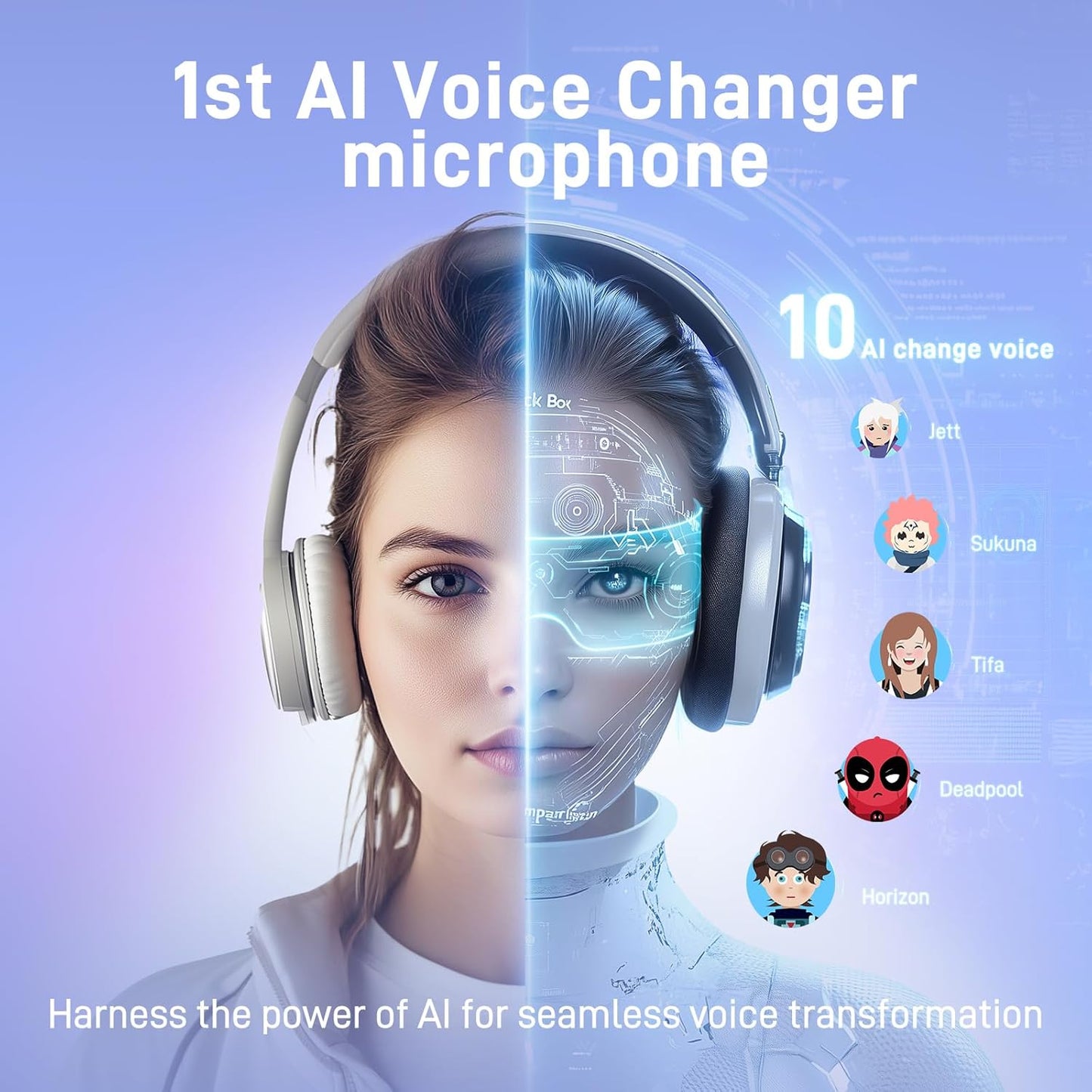 MAONO Wireless Microphone for PC, Condenser USB Mic with Software AI Voice Change,3-Level Noise Cancellation,Custom EQ, RGB Gaming Streaming Mic for Podcast PS5 PS4 Twitch YouTube (DM40 Pro-White)