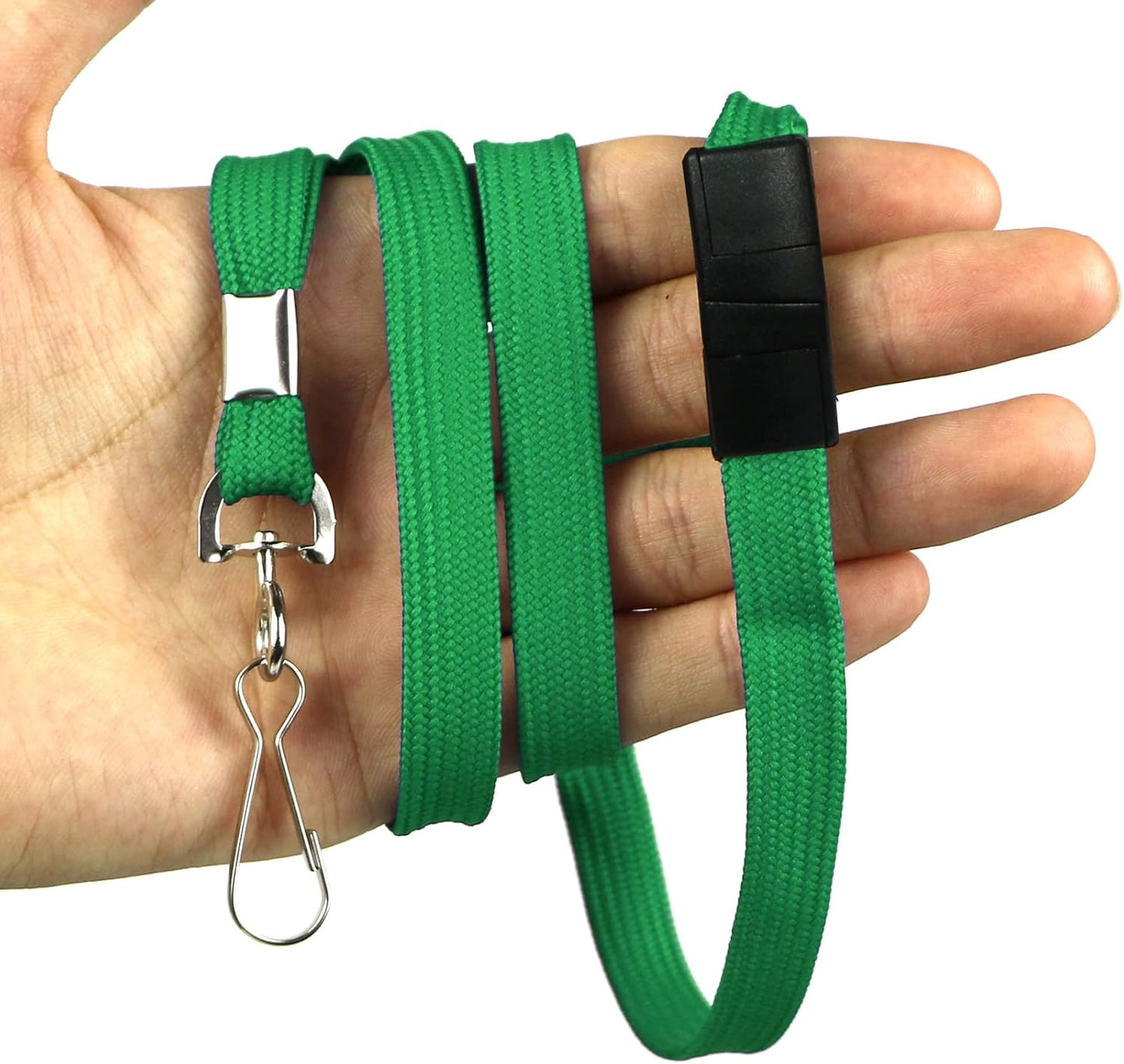 Safety Breakaway Lanyard with J-Hook Flat Lanyards for ID Badges Cruise Lanyard Bulk Preimum Lanyards for Women/Men Business Card NameTag Holder Lanyards Employee Students (Green, Breakaway 100 Pack)