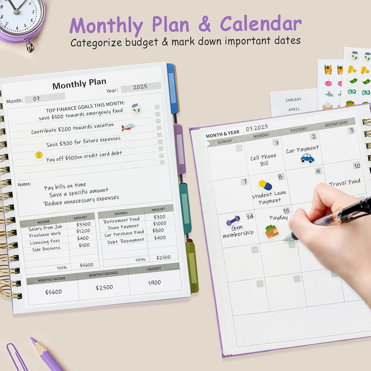 Budget Planner - B5(9.2x7'') Monthly Bill Organizer With Expense Tracker Notebook, Undated Financial Planner Budget Book To Take Control Of Your Money, Large Month Account Book With Pockets (A)