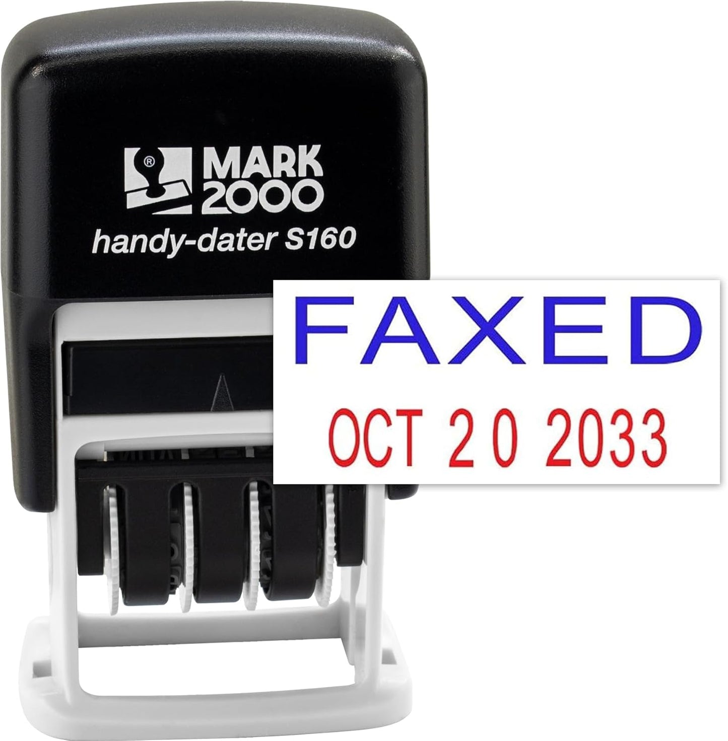 Mark 2000 Self-Inking Rubber Date Office Stamp with Faxed Phrase Blue Ink & Date RED Ink (Handy-Dater S160), 12-Year Band