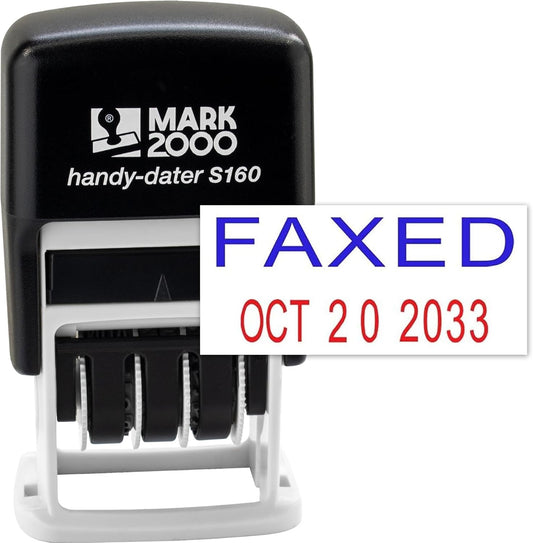 Mark 2000 Self-Inking Rubber Date Office Stamp with Faxed Phrase Blue Ink & Date RED Ink (Handy-Dater S160), 12-Year Band