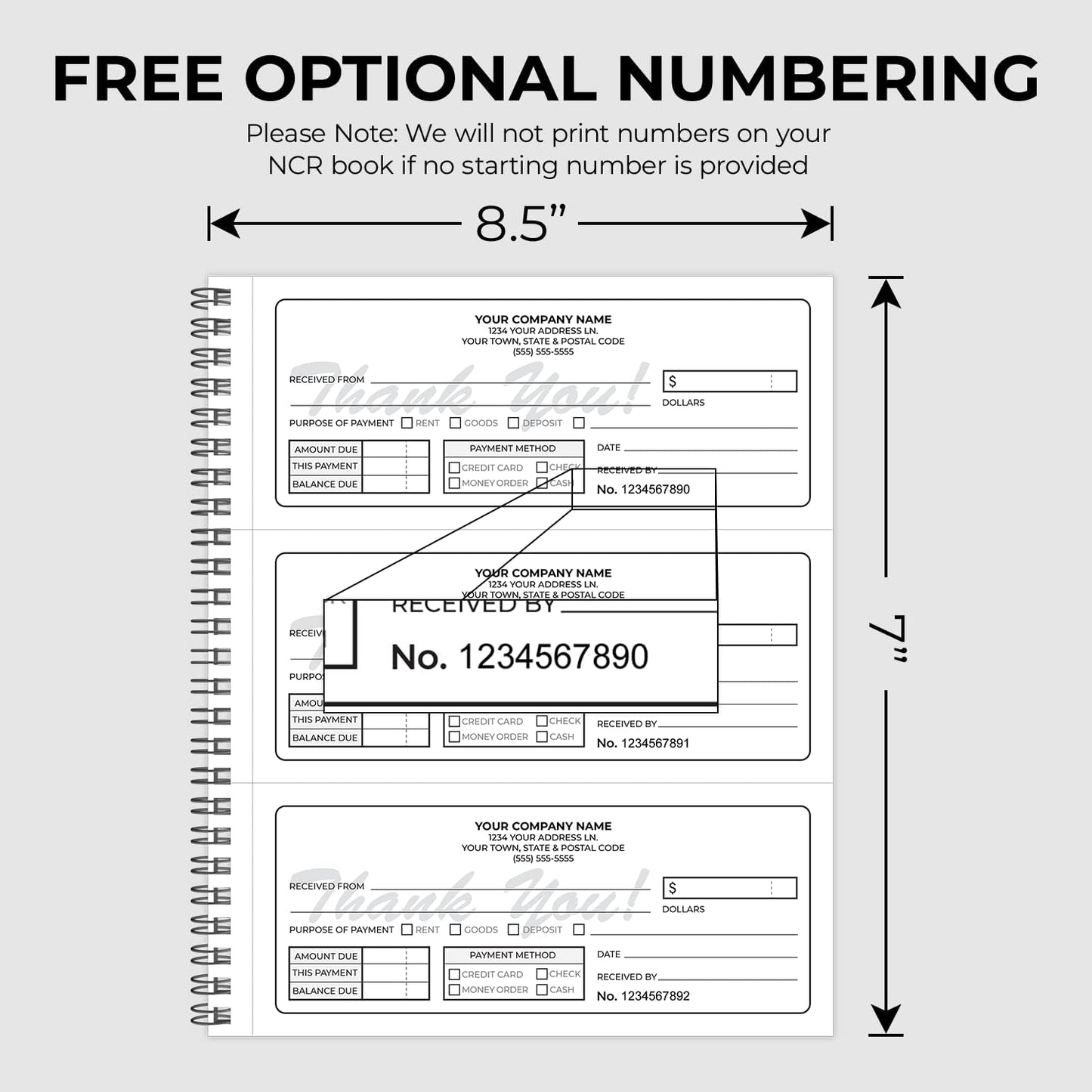 Custom 8.5" x 7" (3 Per Page) Carbonless NCR Books in 2-Part Duplicate Invoices, Receipts, Work Orders, Sales Orders, Purchase Orders, Estimates, Quote Forms with Your Company/Business Name (150 Sets)