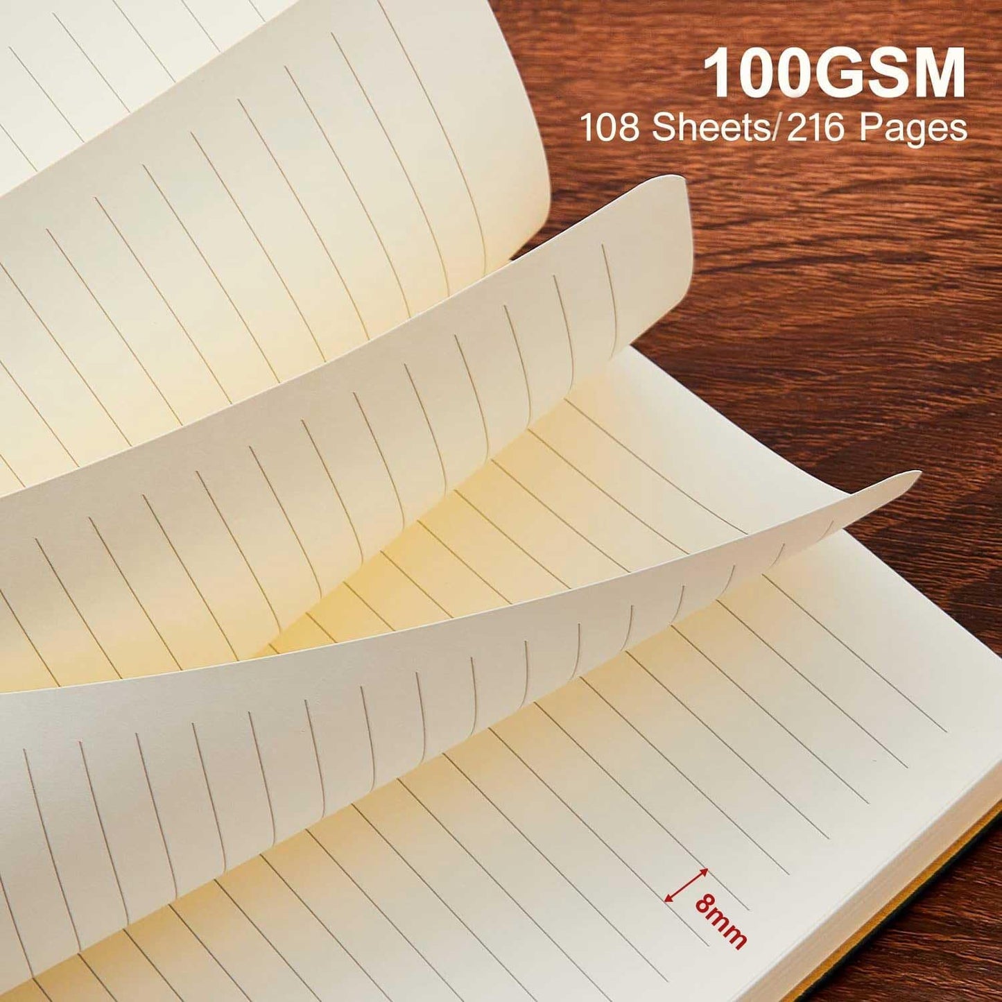 Lined Journal Notebook for Work College Ruled Note Book 5.79"x8.27" A5 PU Leather Daily Journaling 216 Pages for Women Men Writing Home School Supplies Business (A5 Lined 216pages, 2 Pack-Khaki/Darkpink)