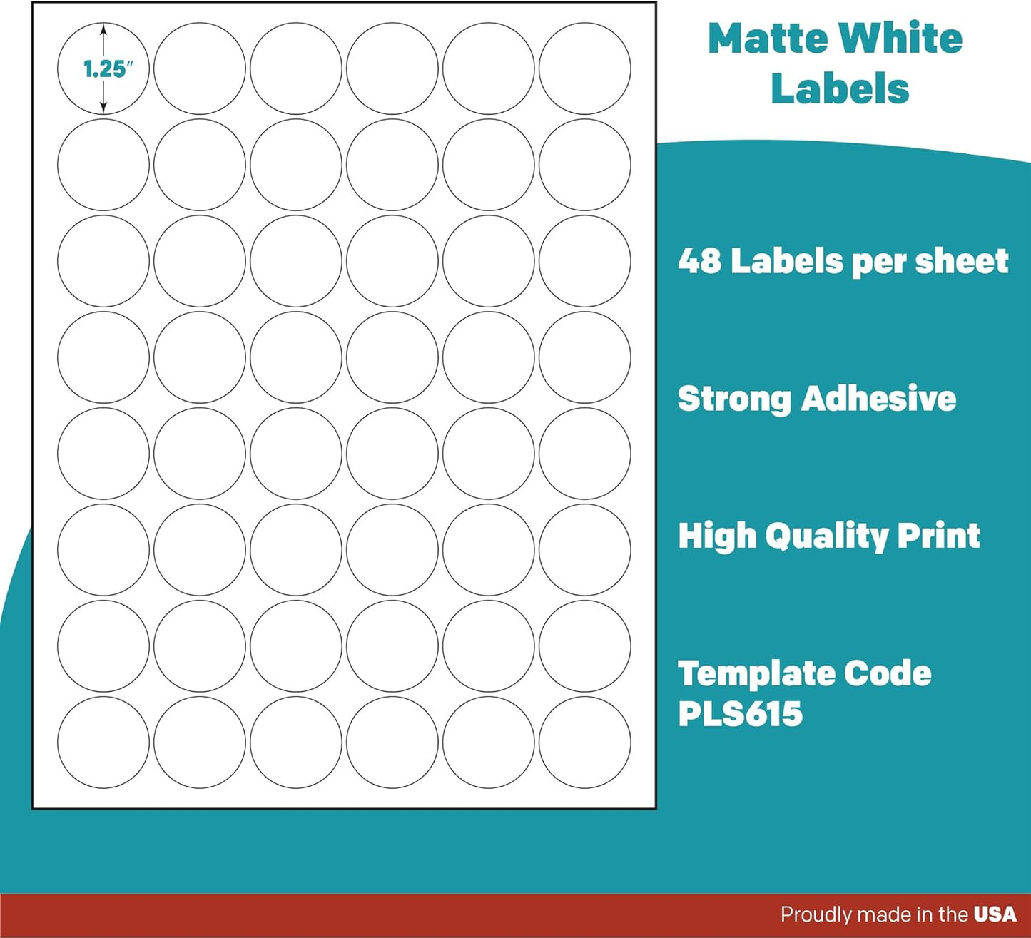 Premium Label Supply White Sticker Round Labels – 1.25" Circle – Laser/Inkjet Compatible – (48 per Sheet), 100 Sheets – 4,800 Total Adhesive Labels