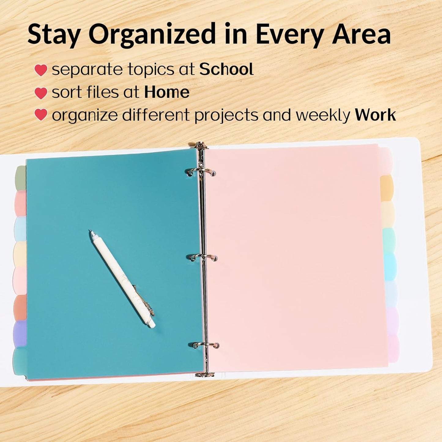 Sooez 8 Tabs Long-Lasting Plastic Write & Erase Large Tabs Dividers for 3 Ring Binder, Aesthetic Cute Pastels Binder Dividers for Student, Teacher, Office, Home Organizers, 6 Sets, Pastels Color