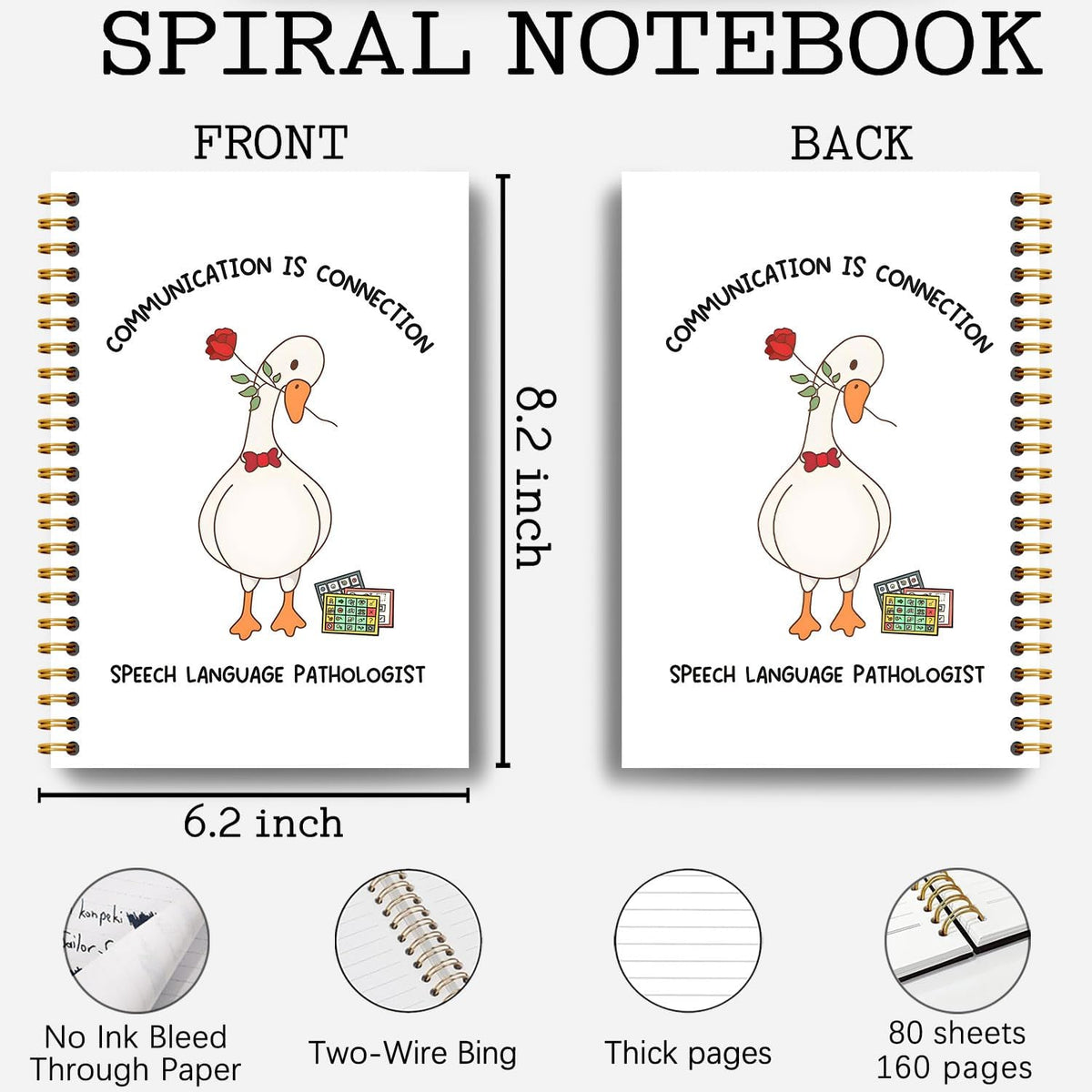 Guymn Speech Language Pathologist Goose Notebook, SLP Speech Therapy Journal, Speech Therapist Gifts, Red Bow Rose Goose Hardcover Spiral Notebooks Journals 5.5x8.3 Inch