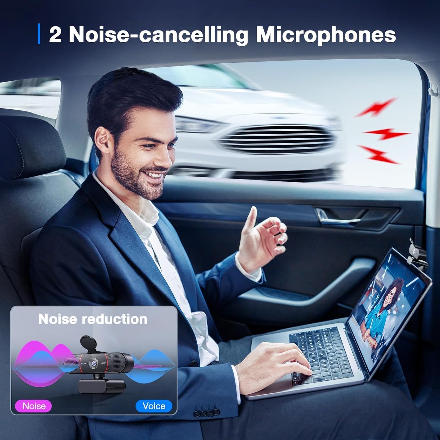 EMEET C960 4K Webcam for PC, 4K UHD Sony Sensor, PDAF Auto Focus, Dual AI Noise-Cancelling Mics, Auto Light Correction, 73° FOV, Plug&Play Webcam w/Privacy Cover, Works w/Zoom/Teams/Skype/Google Meet