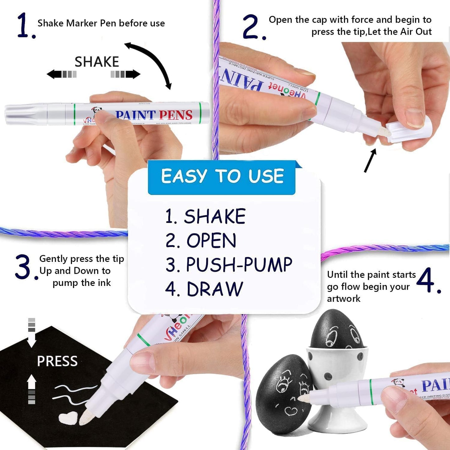 Sliver Paint Pens marking pens Permanent Markers - 6 Pack Oil Based Waterproof Markers for Tire, Rubber,Wood, Rocks, Metal, Canvas,Plastic, Dark Surface,Craft office Supplies,Medium Point