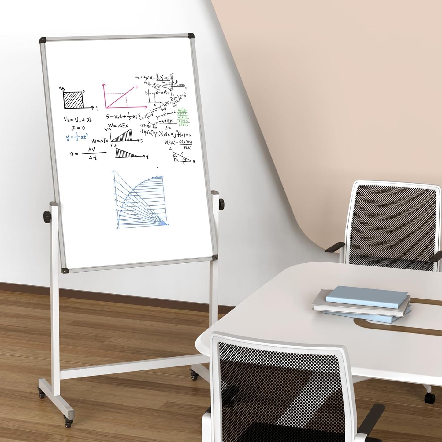 Rolling Whiteboard, 44 x 26 Double Sided Magnetic Dry Erase Board Height Adjustable Whiteboard on Wheels with Sturdy Aluminum Frame for Home Office Classroom