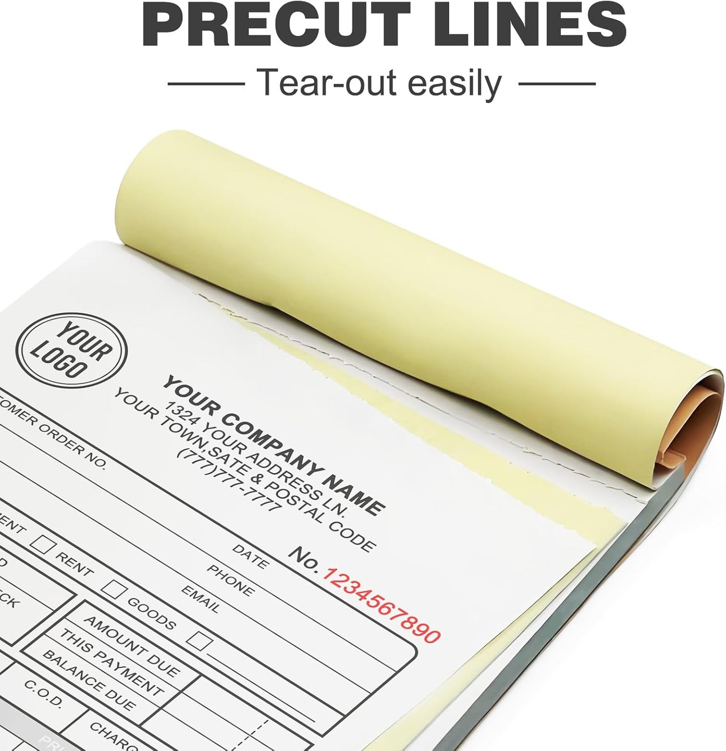 Custom 5.5" x 8.5" Invoices Receipts Carbonless Books in 3-Part Duplicate Personalized Company Address Name Phone Number 50 Sets
