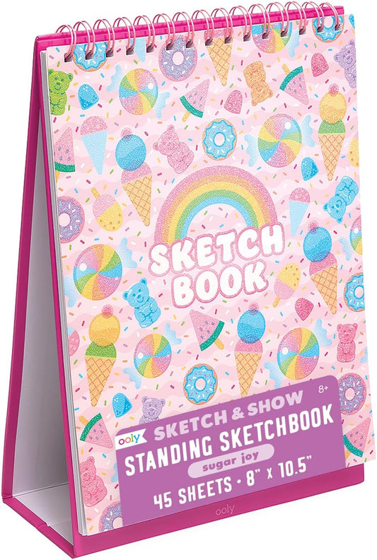 OOLY Sketch and Show Standing Sketchbook with 45 Large 10.5 x 8 Perforated Pages, 120 GSM/ 32lb Perfect for Markers, Colored Pencils and More, Back to School Supplies - Sugar Joy