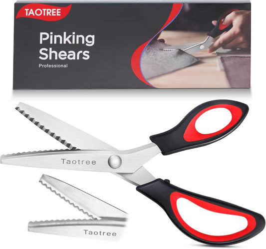 Pinking Shears for Fabric Cutting, Taotree 9.5" Sewing Scissors, Zig Zag Craft Scissors Decorative Edge, Fabric Sewing Supplies, Professional Handheld Dressmaking Arts Crafting Scrapbooking Supplies