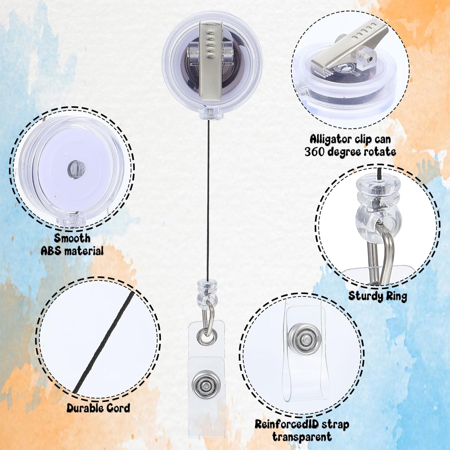 50 Pieces Retractable Badge Reel Bulk with Swivel Metal Alligator Clip, Translucent ID Card Holder Name Badge Reel Clips for Teachers Office Workers Hanging Name Tags, ID Card and Keychains