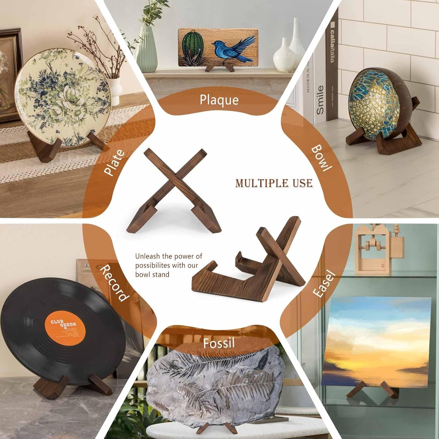 Bowl Stands for Display, 6.5 Inch Plate Holder, Wooden Easel Frame Holder, Display Stand for Large Deep Platters and Dishes, 6.5" H x 8.5" W x 7.8" D (For Bowls under 5" in Depth)