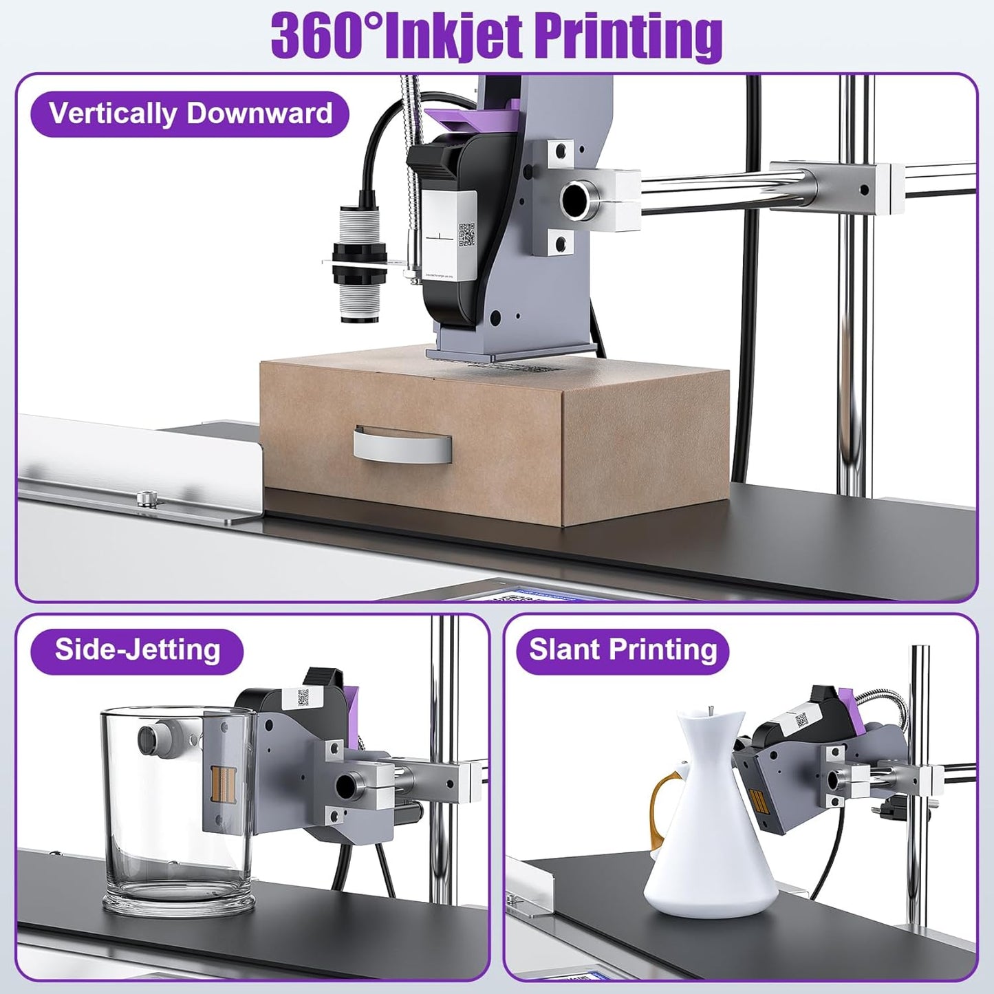 TIJ228 Inkjet Coding Machine with Mini Conveyor Belt, 2-12.7mm Industrial Online Inkjet Printer with 42ml Original Quick-Drying Ink for Expiry Dates,Batch Numbers,Barcodes,QR Codes,Logos,Labels