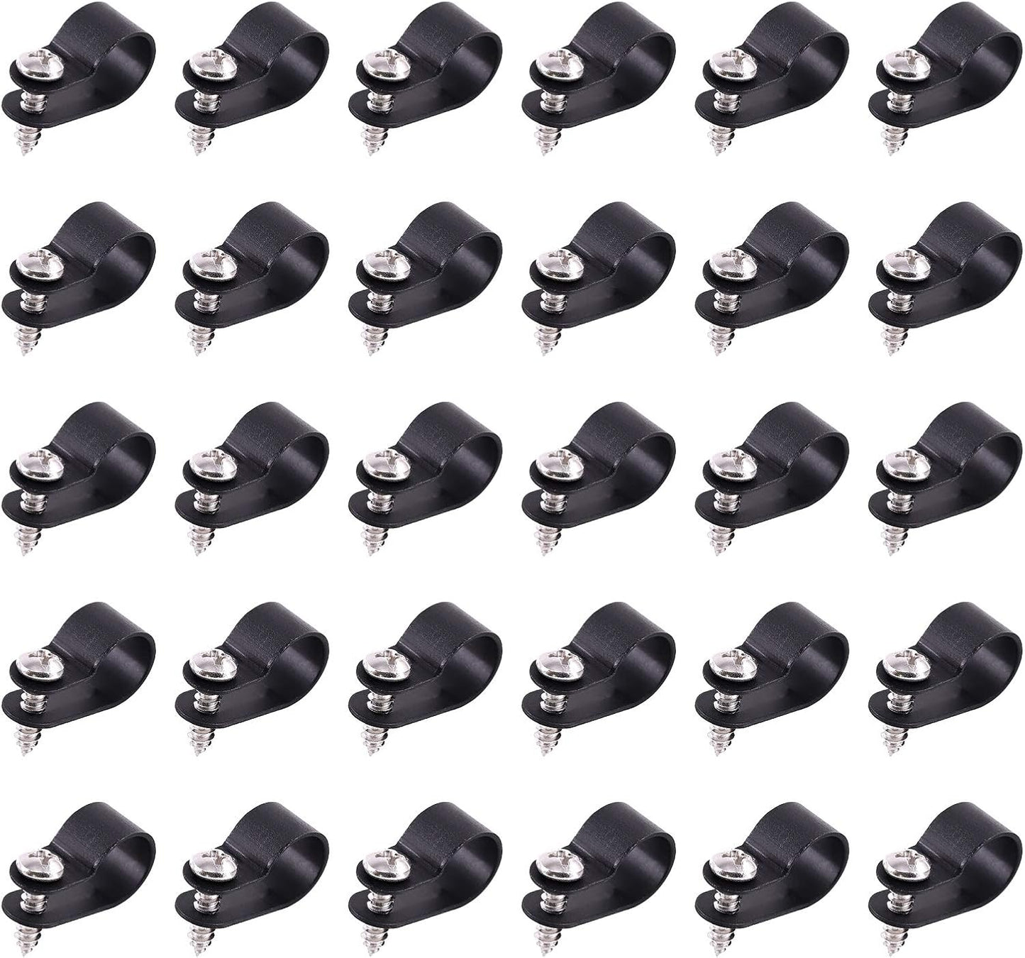 Swpeet 60 Pack Black 1/2 Inch Nylon Plastic R-Type Cable Clips Clamp Kit, Nylon Screw Mounting Cord Fastener Clips with 60 Pack Screws for Wire Management