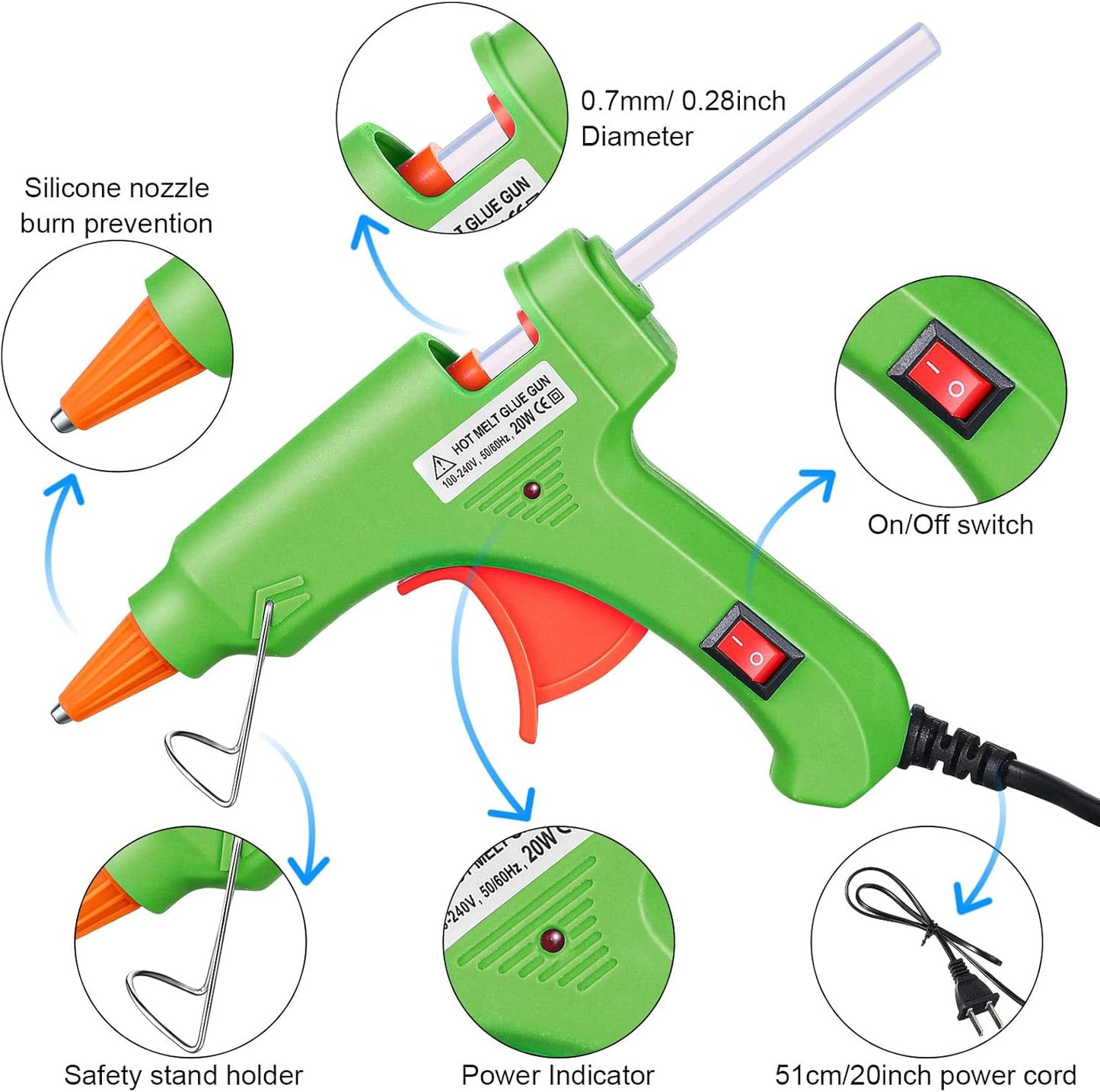 Zhengmy 6 Pcs Mini Glue Gun Crafts Hot Melt Guns Low Temp Glue with Burn Protection Fast Preheating and Easy Squeeze Trigger for School DIY Arts Class Projects Home Quick Repairs, 20 W (Multicolor)