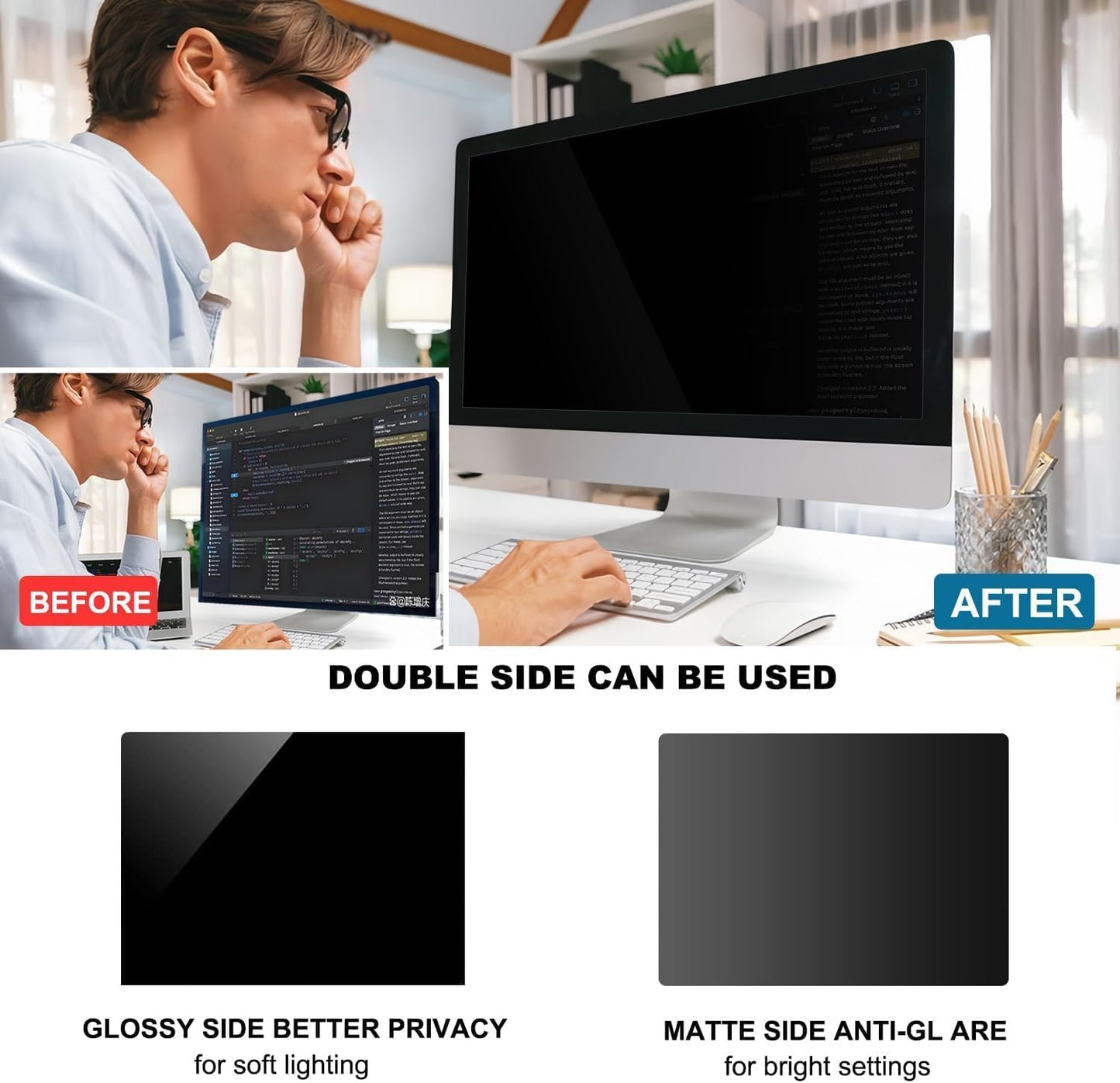 27 Inch Computer Privacy Screen Shield [2 Pack] for 16:9 Widescreen Desktop Monitor - Anti-Glare Blue Light Privacy Filter and Anti Spy Privacy Screen Protector Film