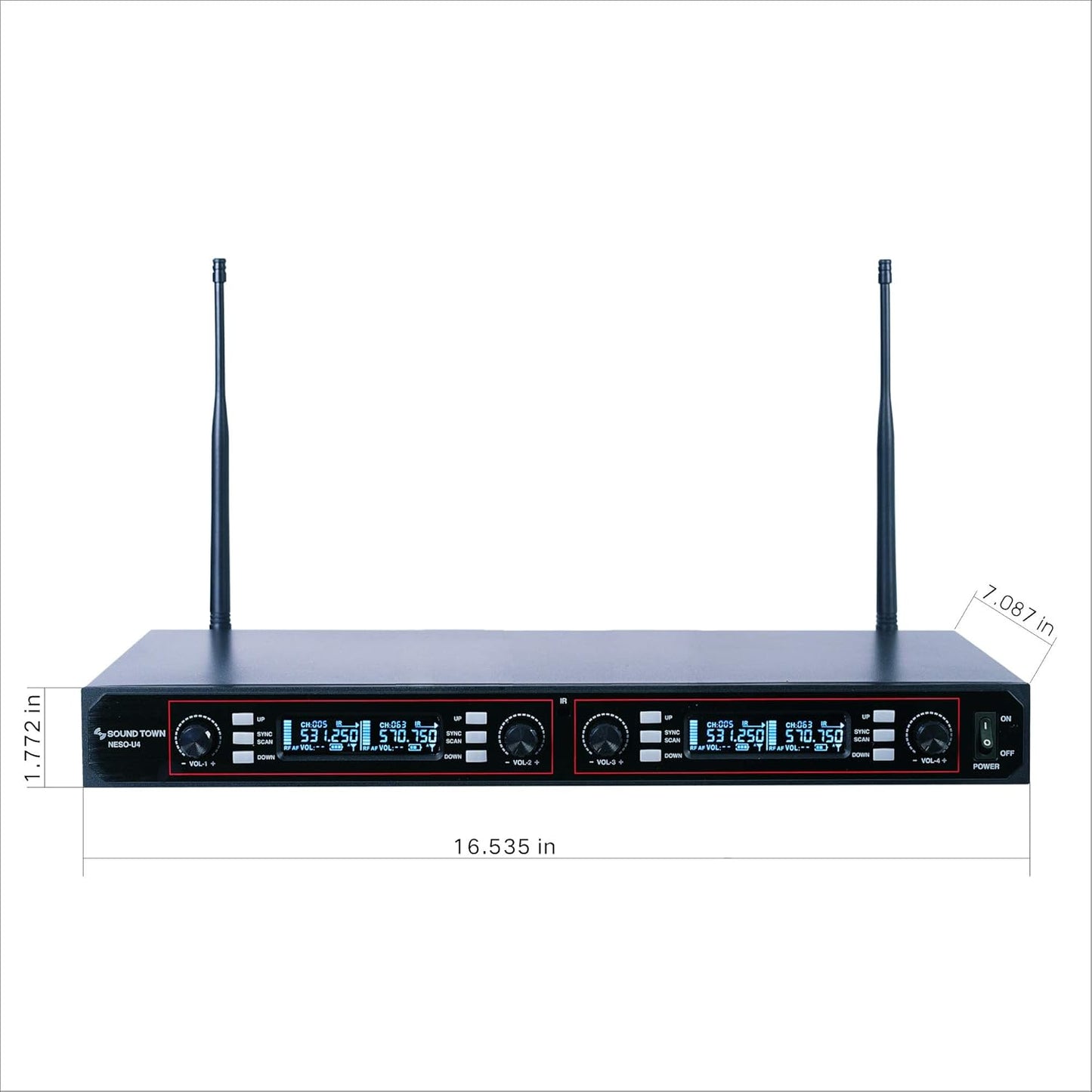 Sound Town 200-Channel Rack Mountable Professional Adjustable UHF Wireless Microphone System with Metal Receiver and 4 Handheld Mics (NESO-U4HH)