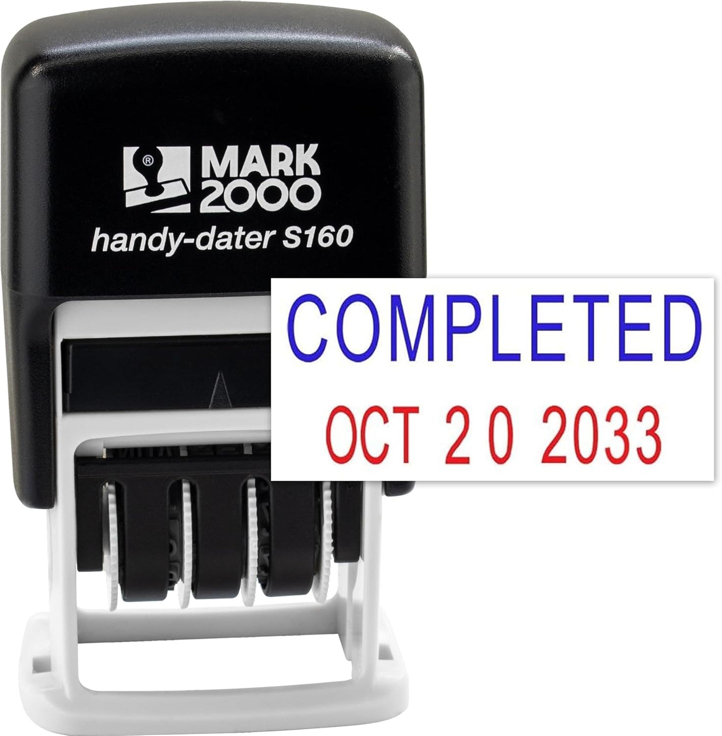 Mark 2000 Self-Inking Rubber Date Office Stamp with Completed Phrase Blue Ink & Date RED Ink (Handy-Dater S160), 12-Year Band