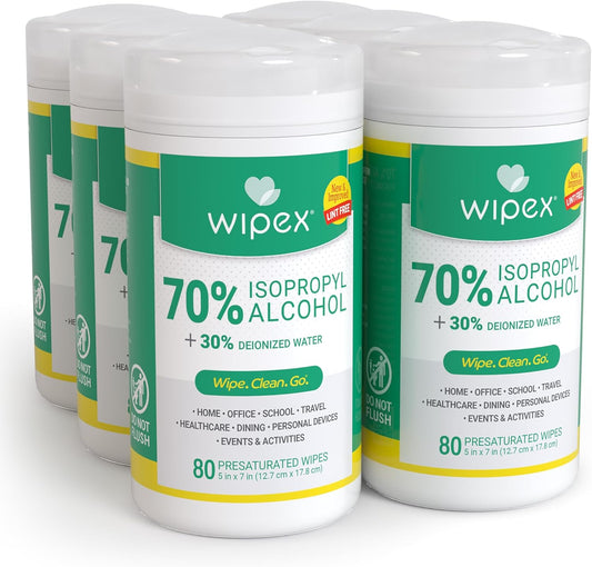 Wipex Alcohol Wipes for Electronics - Tech Wipes with 70% Isopropyl Alcohol - Equipment Cleaning for Computers, iPhones and Household Items, New Lint Free Cloth, 80 Count (Pack of 6)
