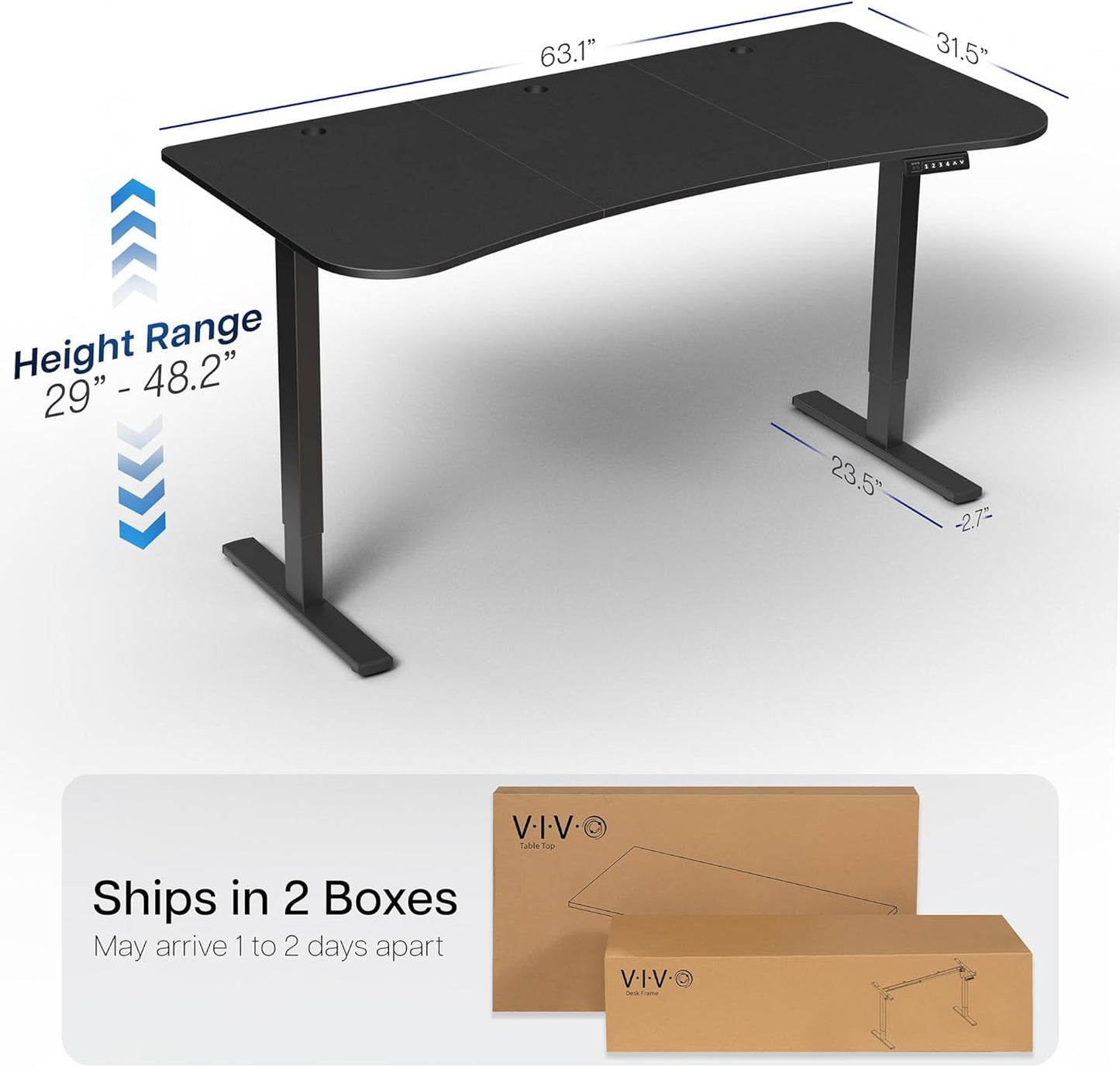 VIVO Electric 63 x 32 in Standing Desk, Memory Height Adjustment, 1B Series, Black Top Black Frame, DESK-KIT-1B1B