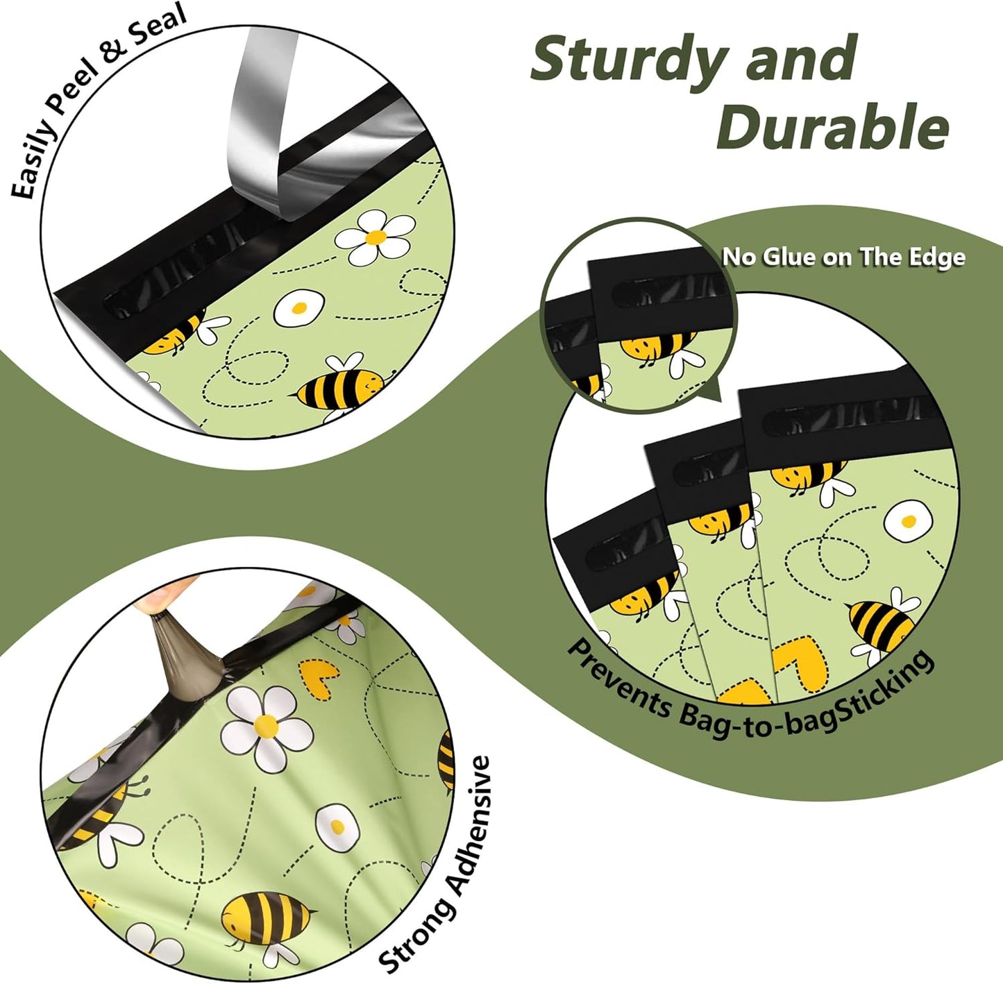 Poly Mailers 10x13 Inch 25 Pcs - Bee printed Shipping Bags, 2.4mil Thickness, Waterproof and Tear Resistant Mailing Envelopes, Self-Sealing Packaging Bags for Small Business