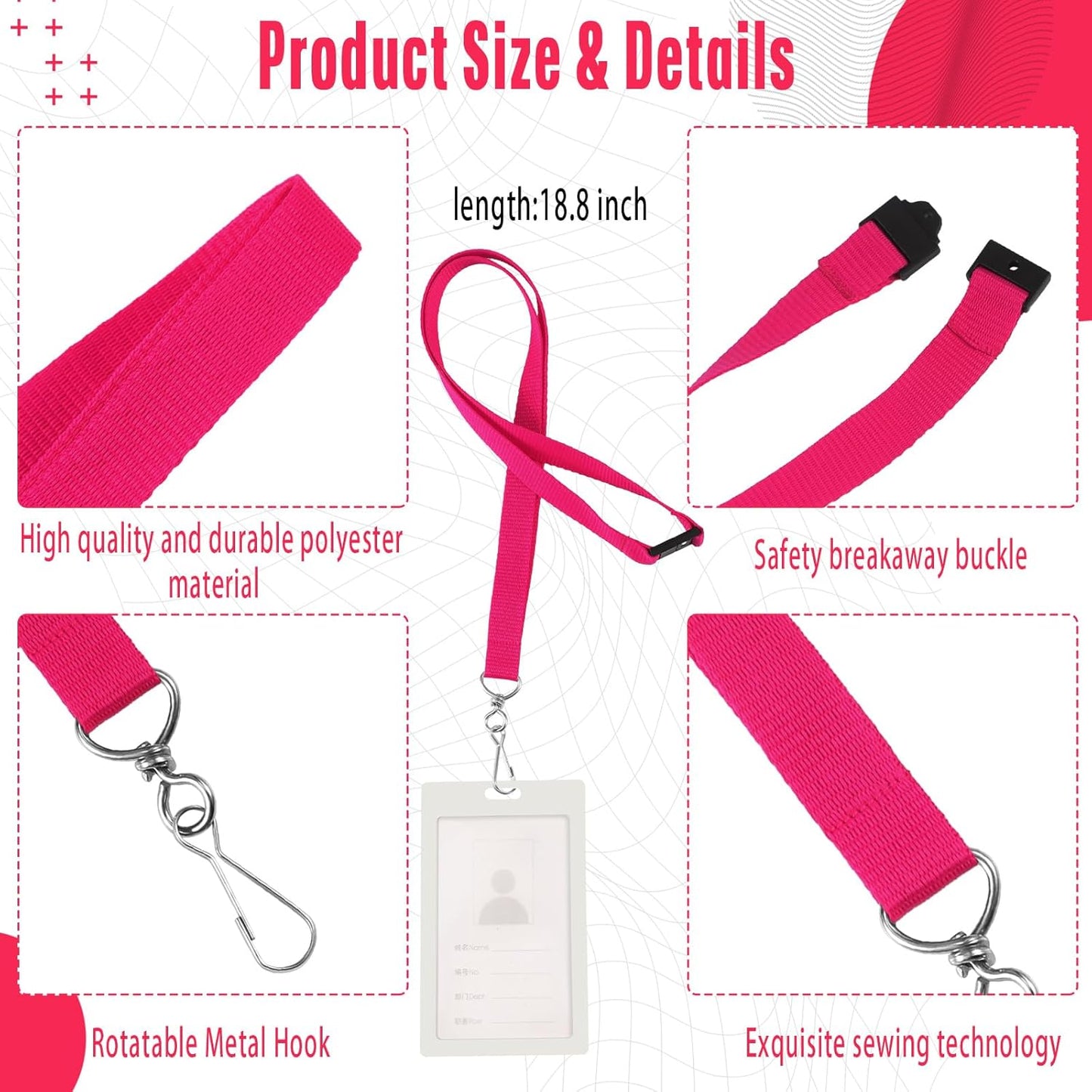 Patelai 12 Pcs Breakaway Lanyards with J Hook Bulk Flat for ID Badges Neck Badge Lanyards Card Nametag Holder Neck Straps (Hot Pink)