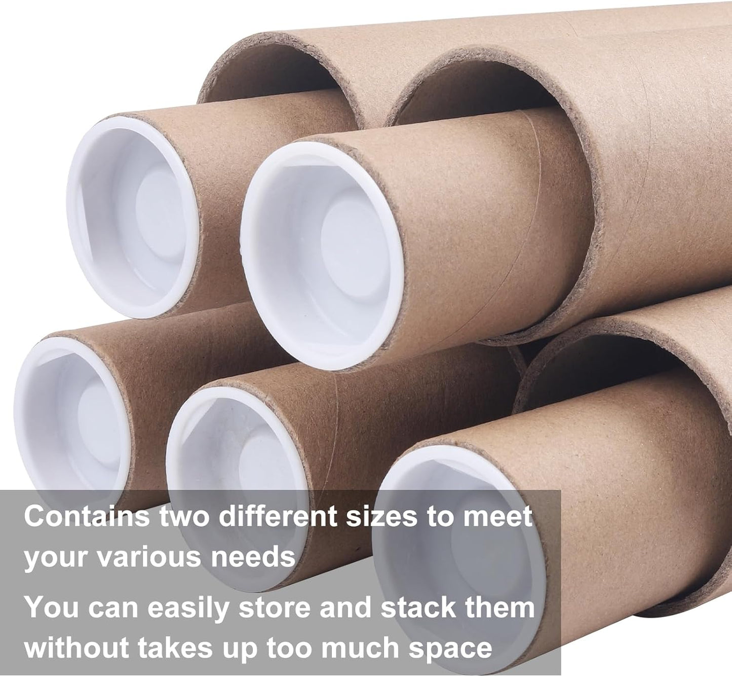 Mailing Tubes with Caps, 5 Pack 2x30-Inch + 5 Pack 1.5x24-Inch Kraft Paper Poster Tube for Shipping, Packing, Bulk Round Packaging, Cardboard Mailers, Art Prints, Maps, Blueprint